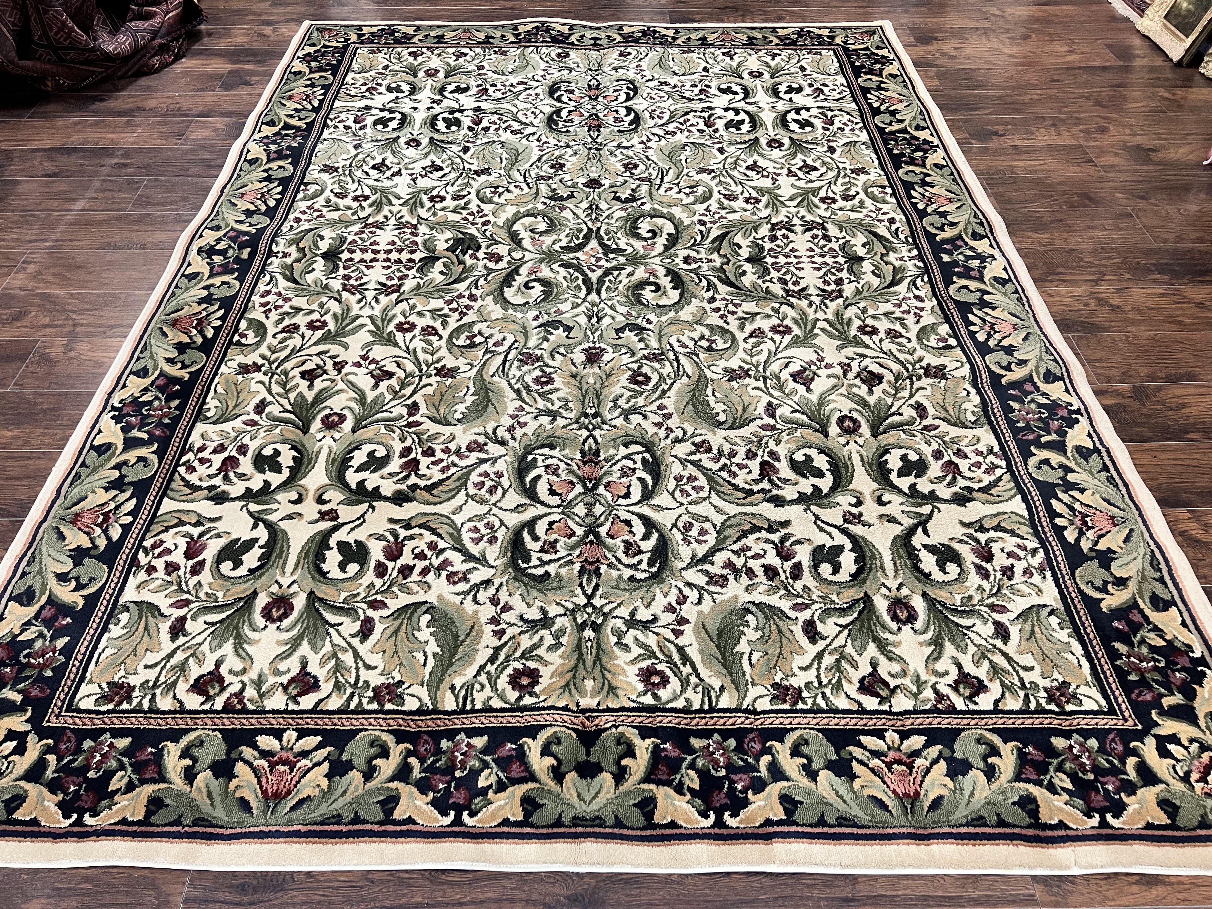 Oriental Rug 8x11, Floral Pattern, Ivory and Black - Jewel Rugs
