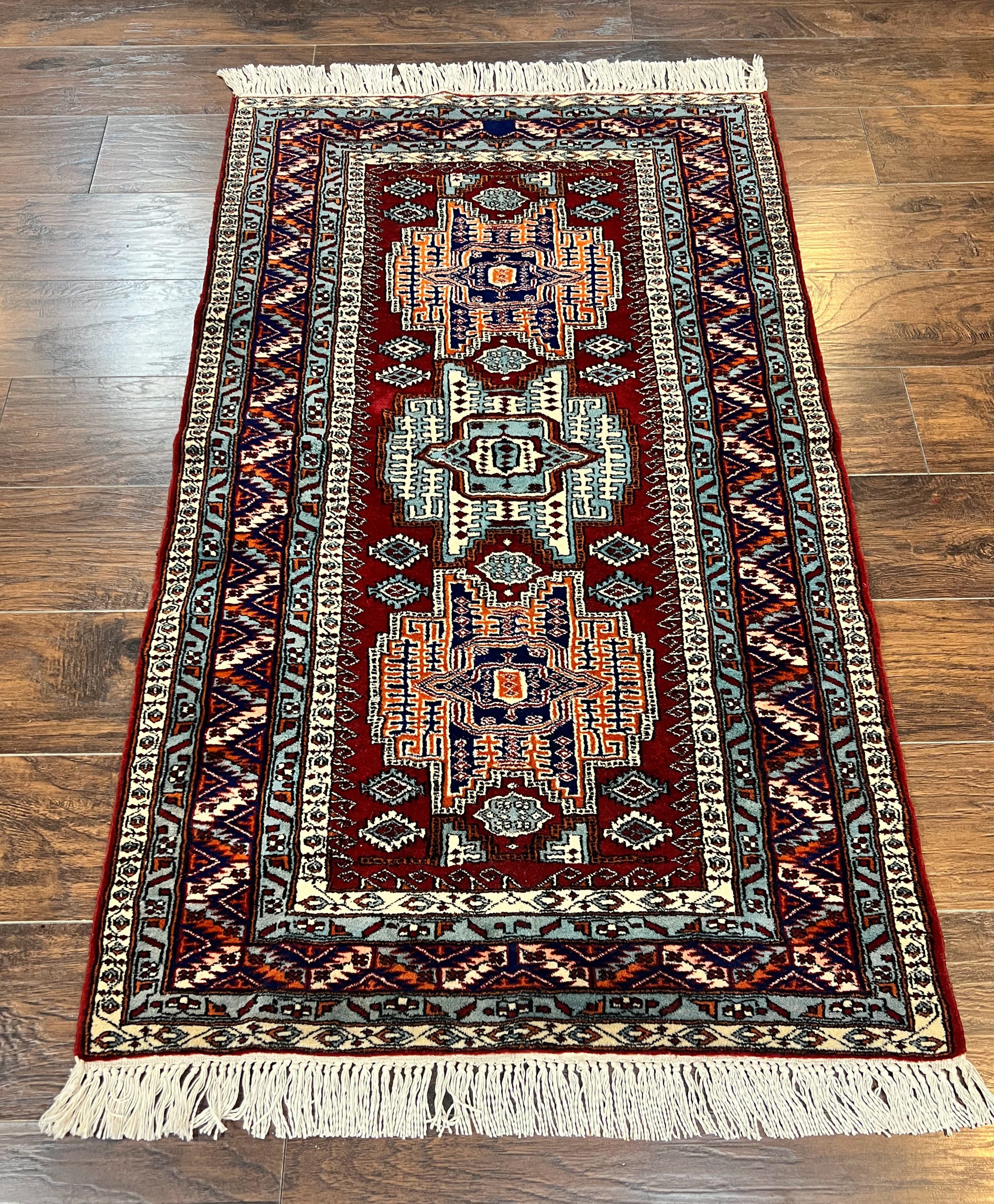 Pakistani Rug 3x5 ft, Caucasian Kazak Design, Geometric Rug, Small Vintage Oriental Carpet, Dark Red Vintage Handmade Wool Rug 3 x 5 - Jewel Rugs