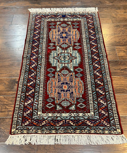 Pakistani Rug 3x5 ft, Caucasian Kazak Design, Geometric Rug, Small Vintage Oriental Carpet, Dark Red Vintage Handmade Wool Rug 3 x 5
