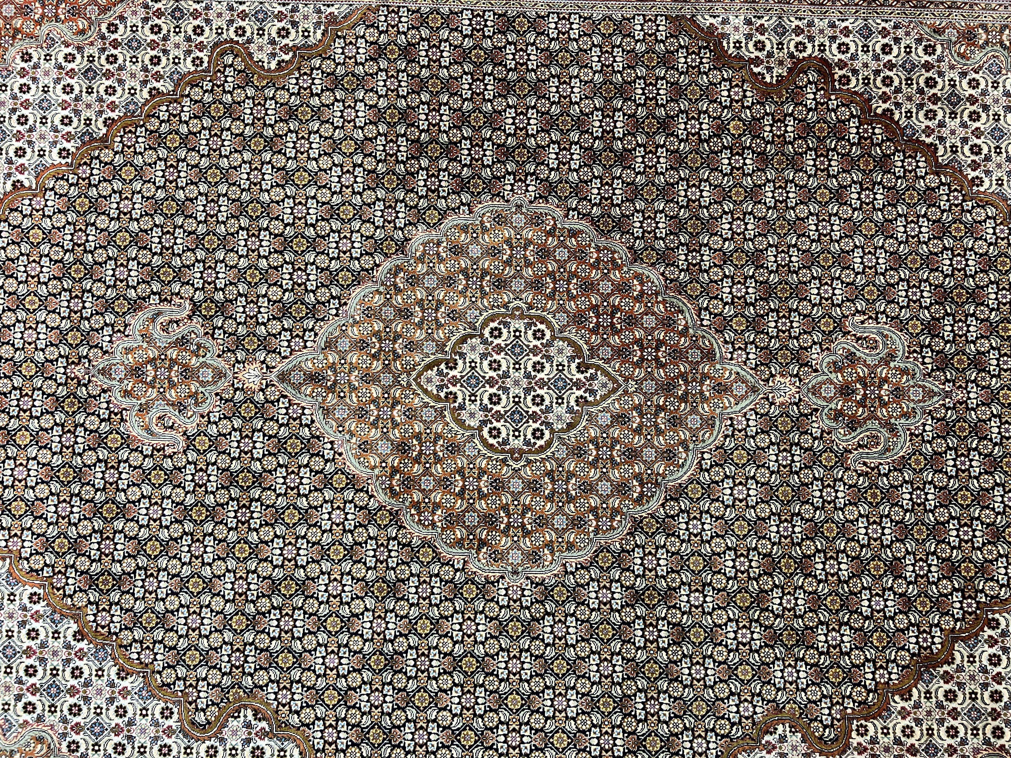Wonderful Persian Tabriz Rug 7x10 ft, Very Fine 50 Raj 350 KPSI Oriental Carpet, Herati Mahi Pattern, Authentic Hand Knotted Handmade Wool Vintage - Jewel Rugs
