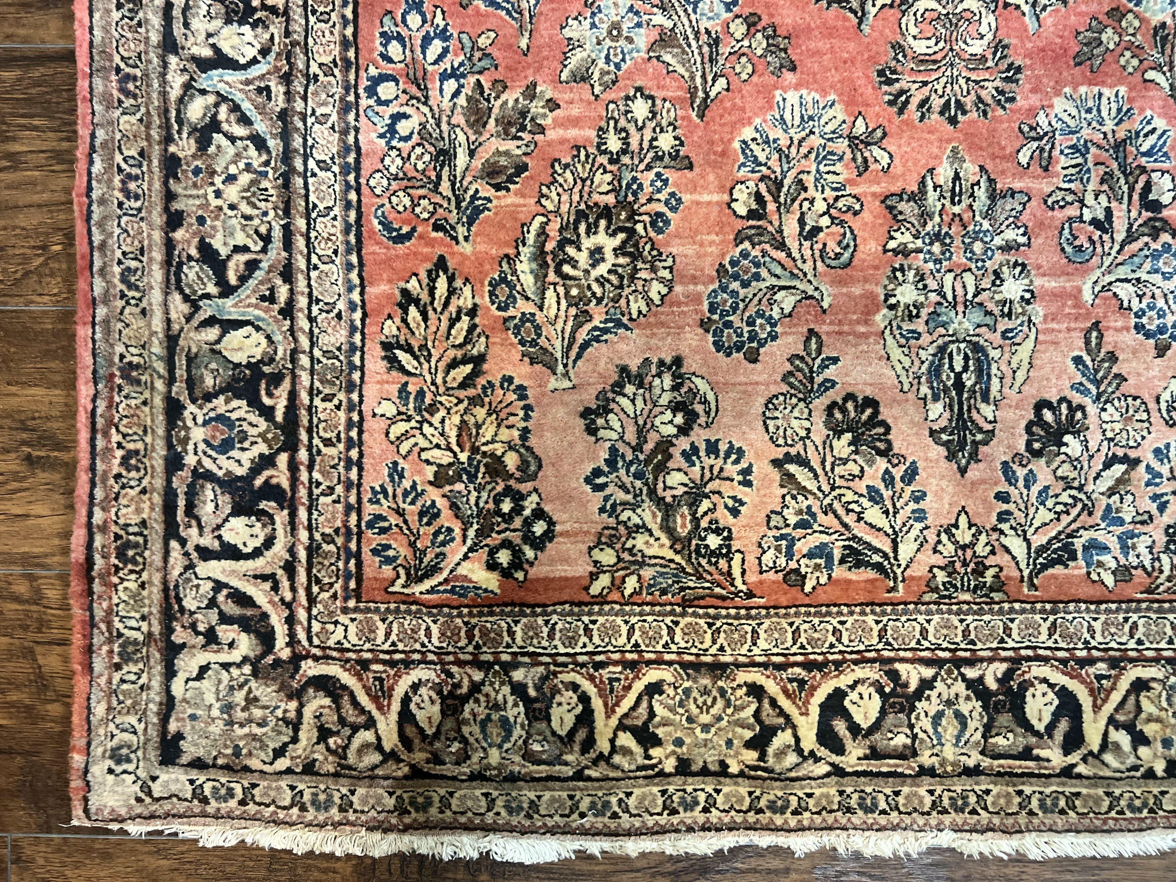 Antique Persian Sarouk Rug 4x7, Hand Knotted Wool Red Persian Carpet, Floral, Fine 300 KPSI - Jewel Rugs