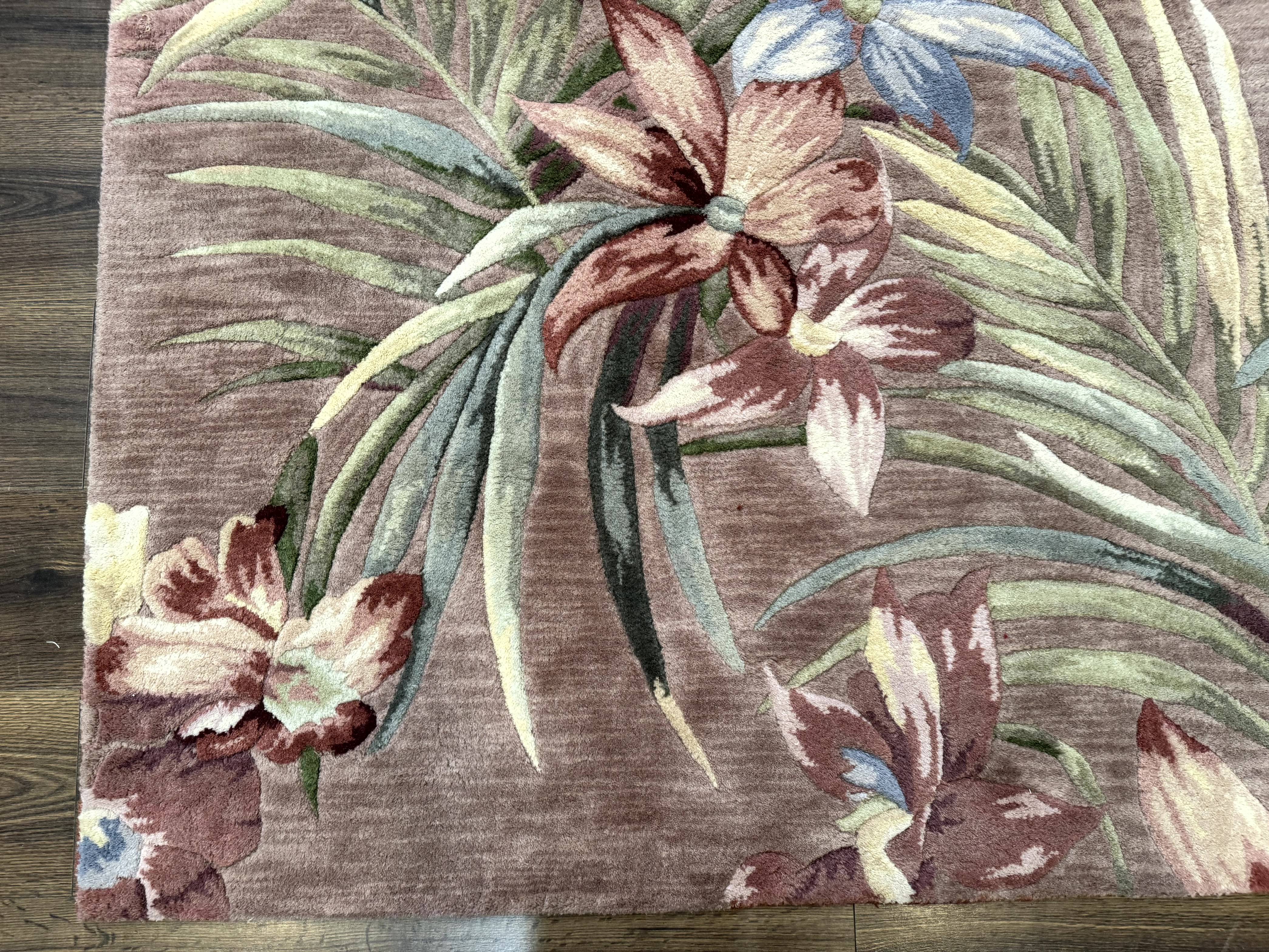 Hand Tufted Floral Rug 5x8, Light Rose Wool Carpet - Jewel Rugs