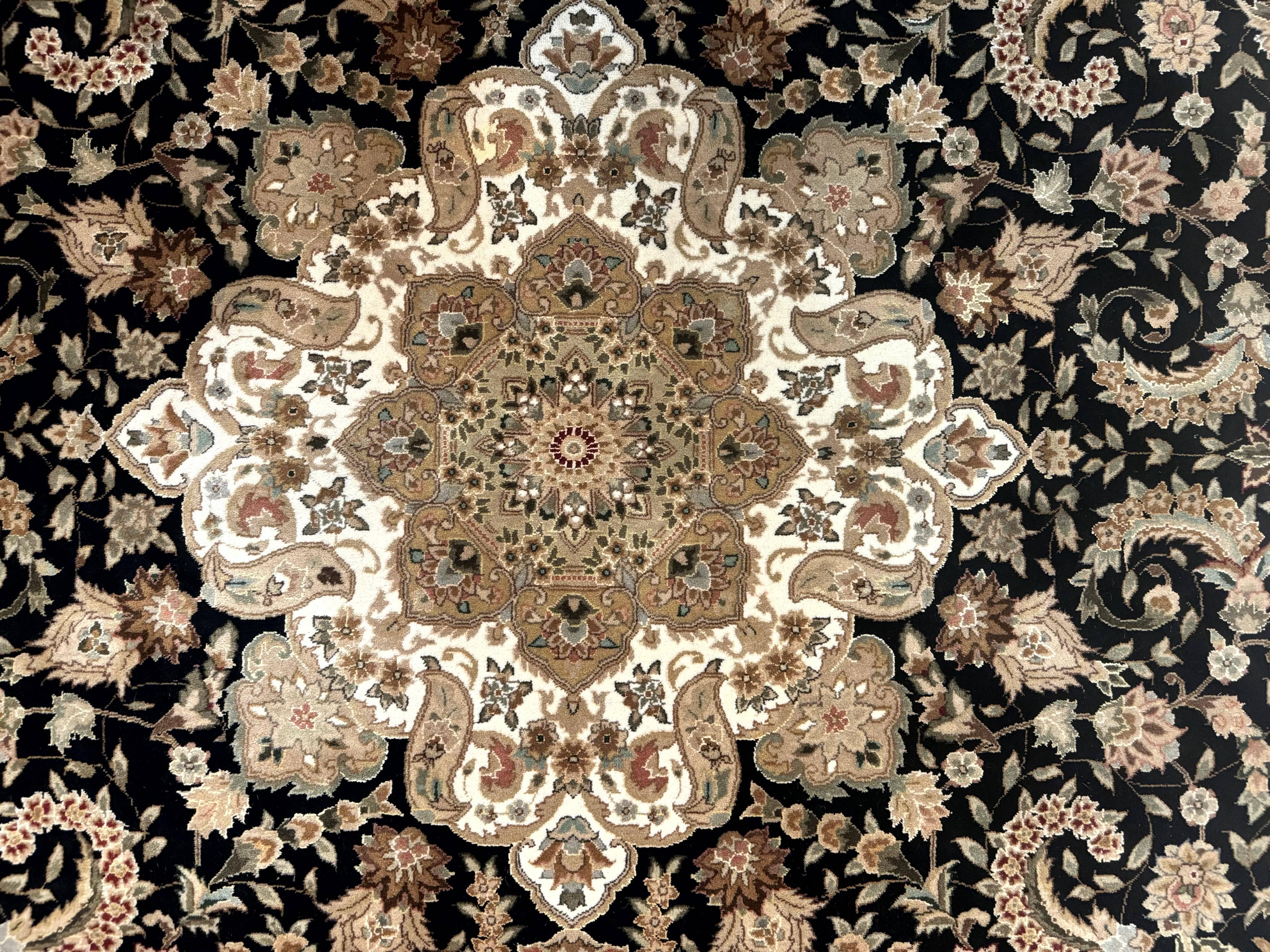 Sino Persian Rug 9x12, Floral Medallion, Black and Ivory, Elegant - Jewel Rugs