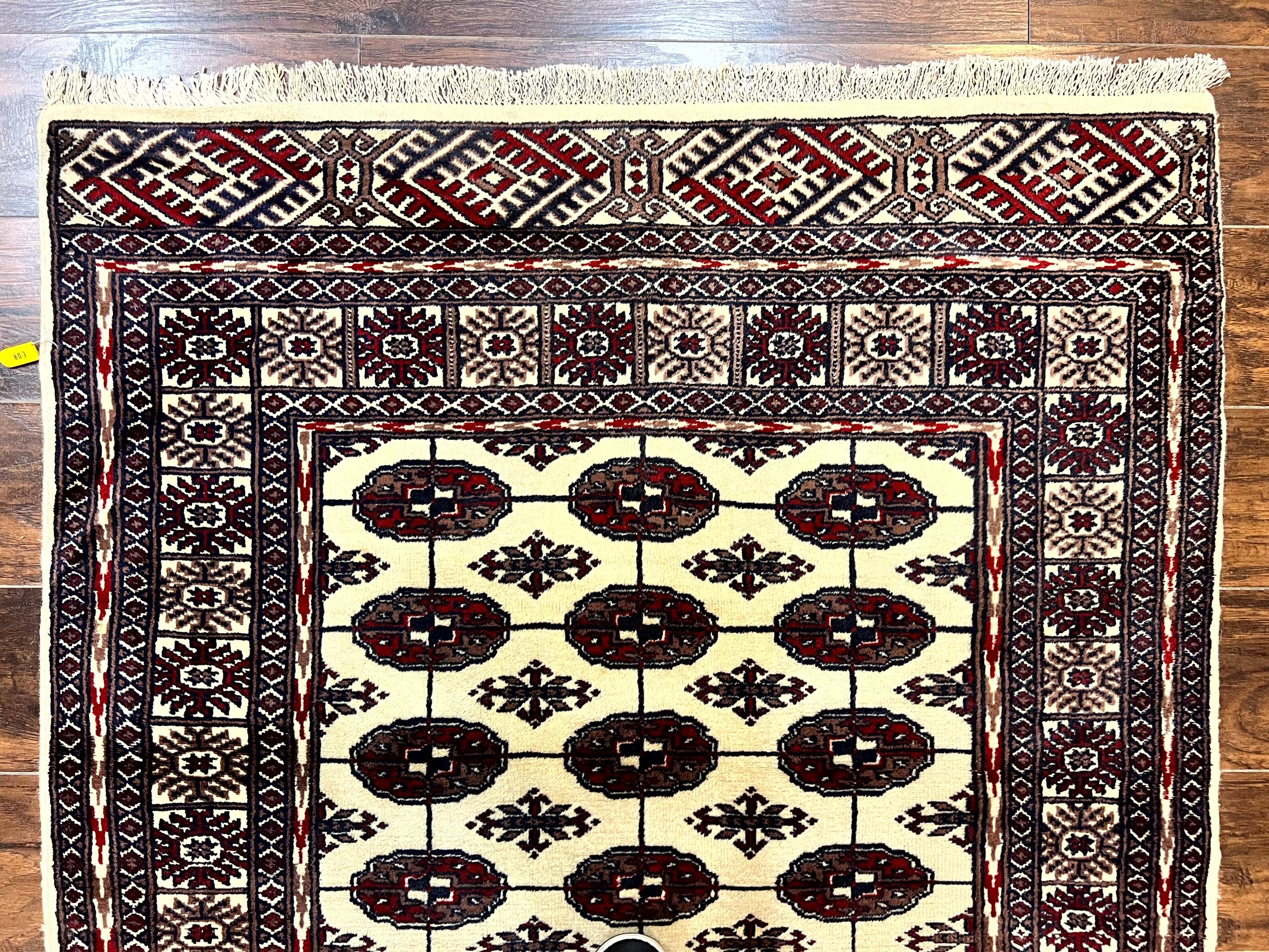 Pakistani Bokhara Rug 4x6, Turkoman Carpet, Vintage Handmade Wool Rug, Ivory - Jewel Rugs