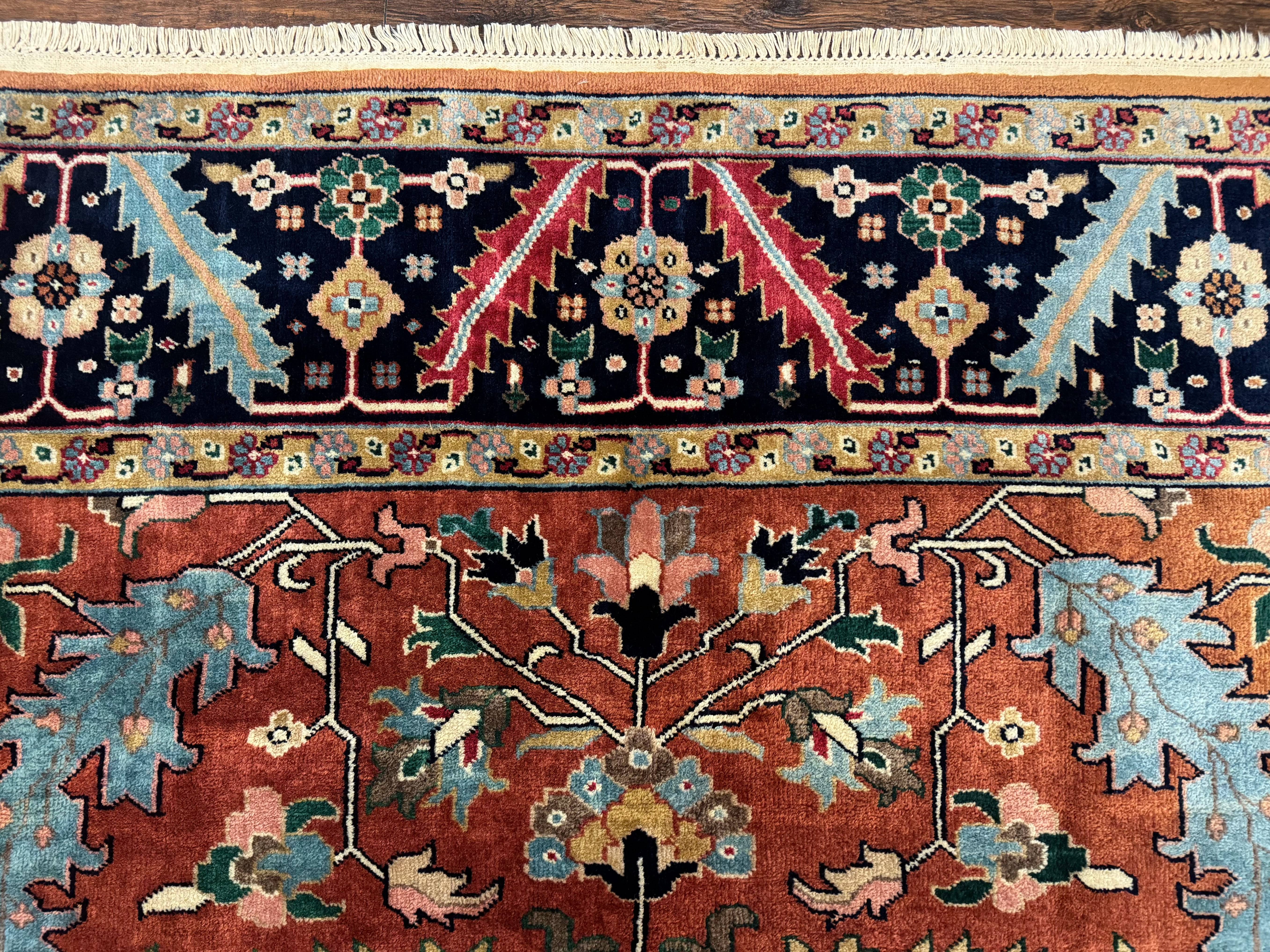 Indo Persian Heriz Rug 8x11, Allover Pattern, Geometric Design Rug, Serapi Rug, Vintage - Jewel Rugs