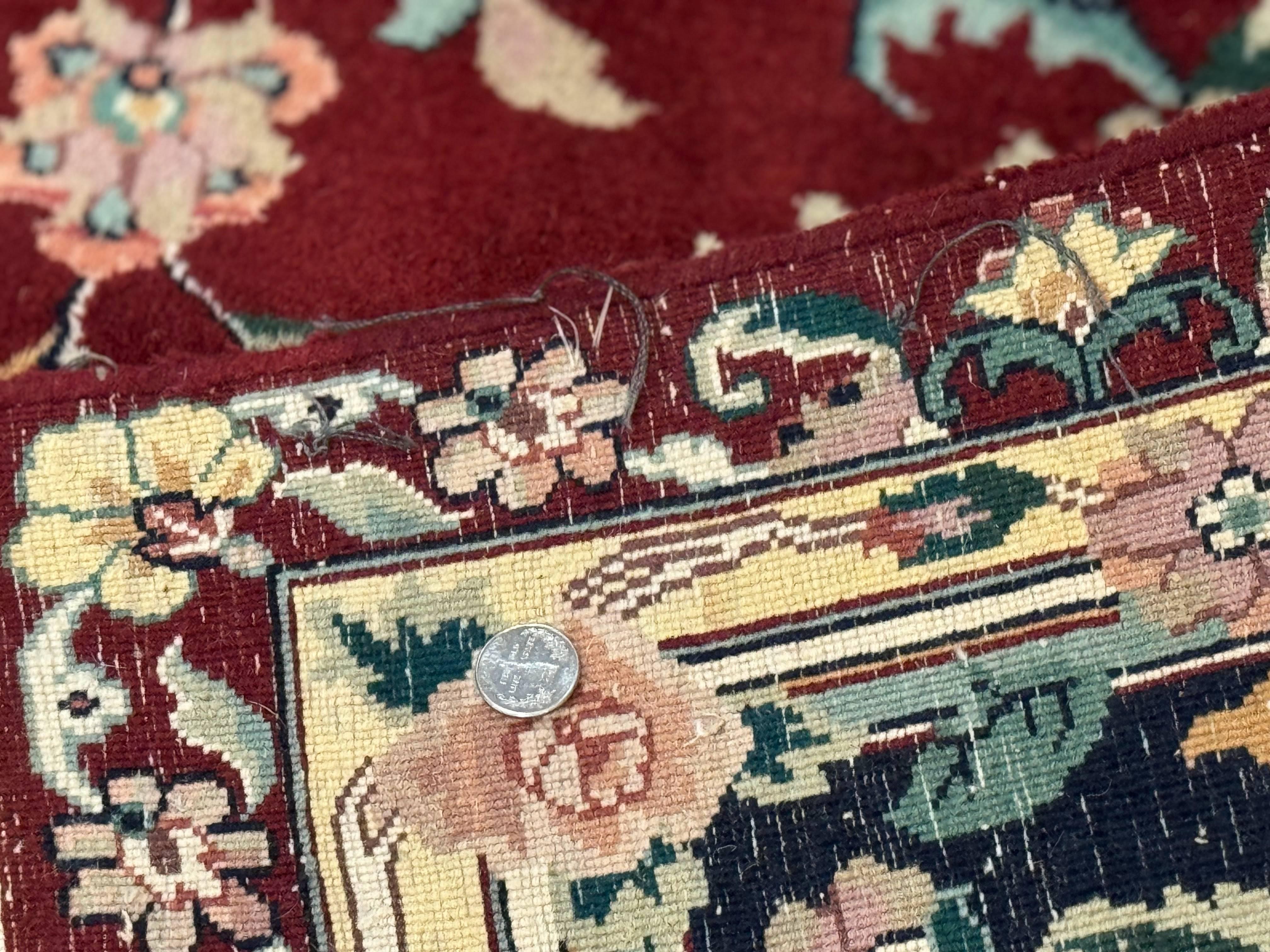 Indo Persian Rug 8x10, Floral Allover with Bird Pictorials, Maroon and Navy Blue, Handmade Wool Area Rug - Jewel Rugs