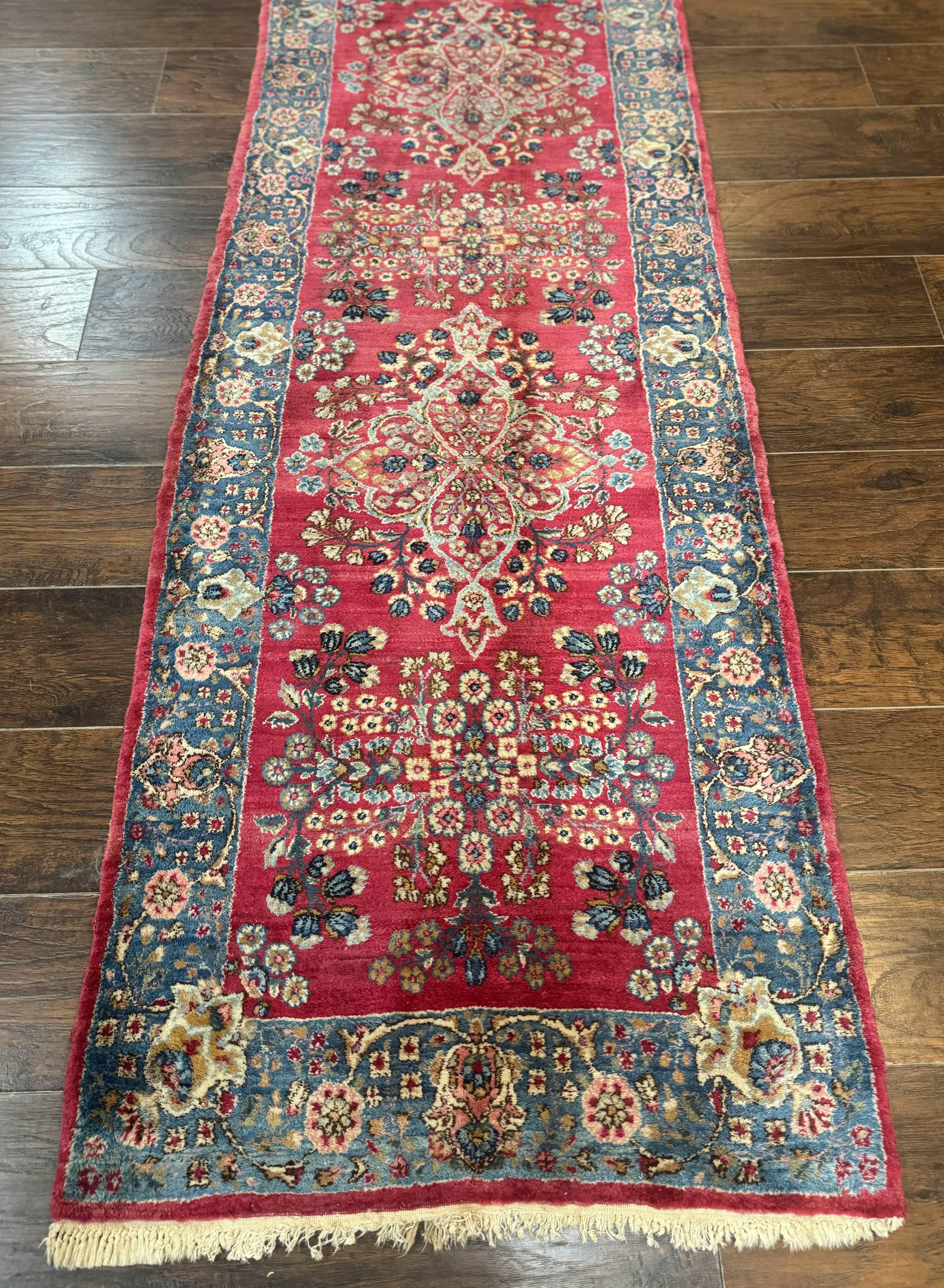 Persian Kerman Runner Rug 2.8 x 14, Red Handmade Wool Oriental Runner Carpet, Floral, 250 KPSI - Jewel Rugs