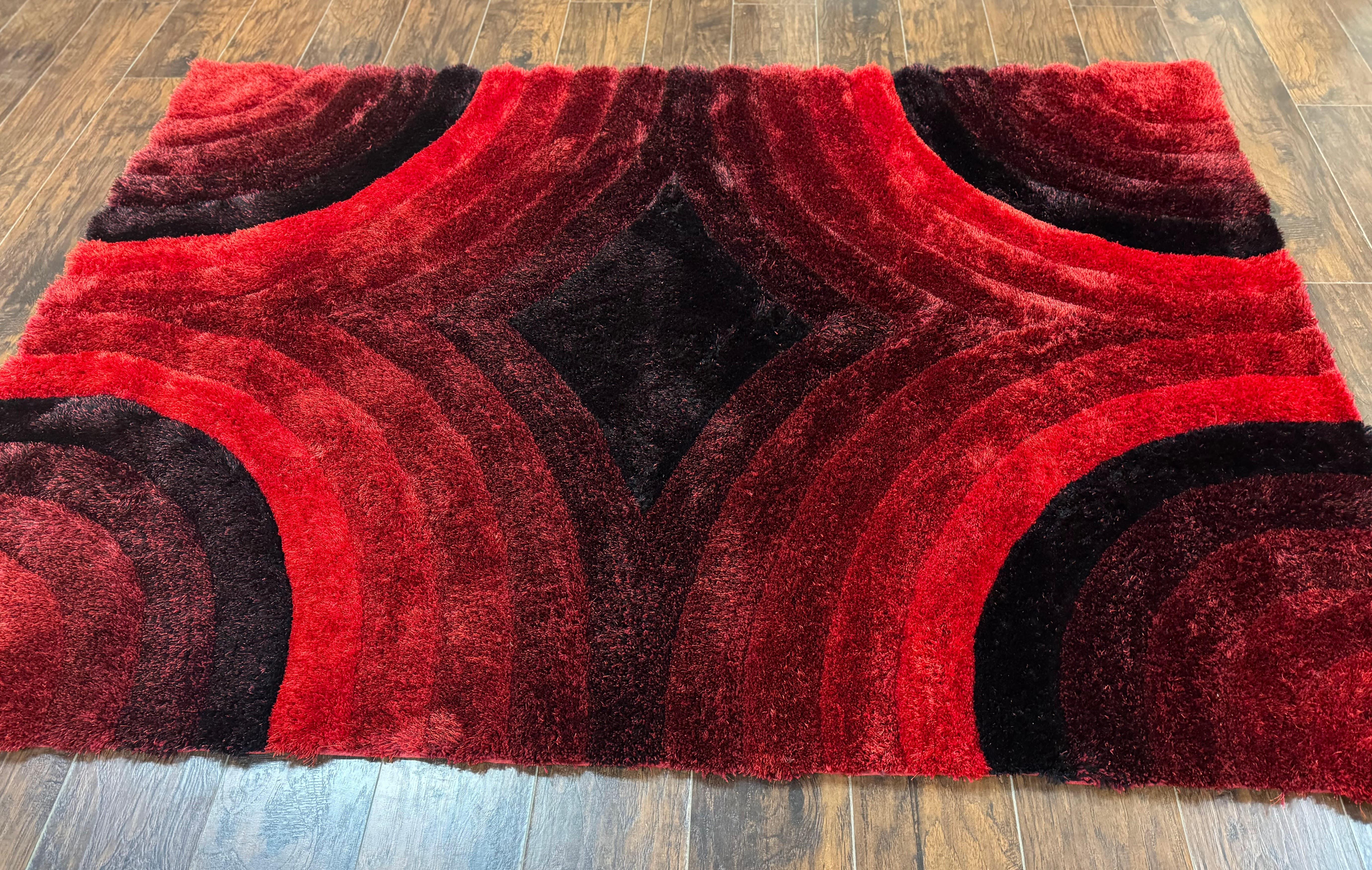 Red and Black Shag Rug 5x7, Pair A - Jewel Rugs