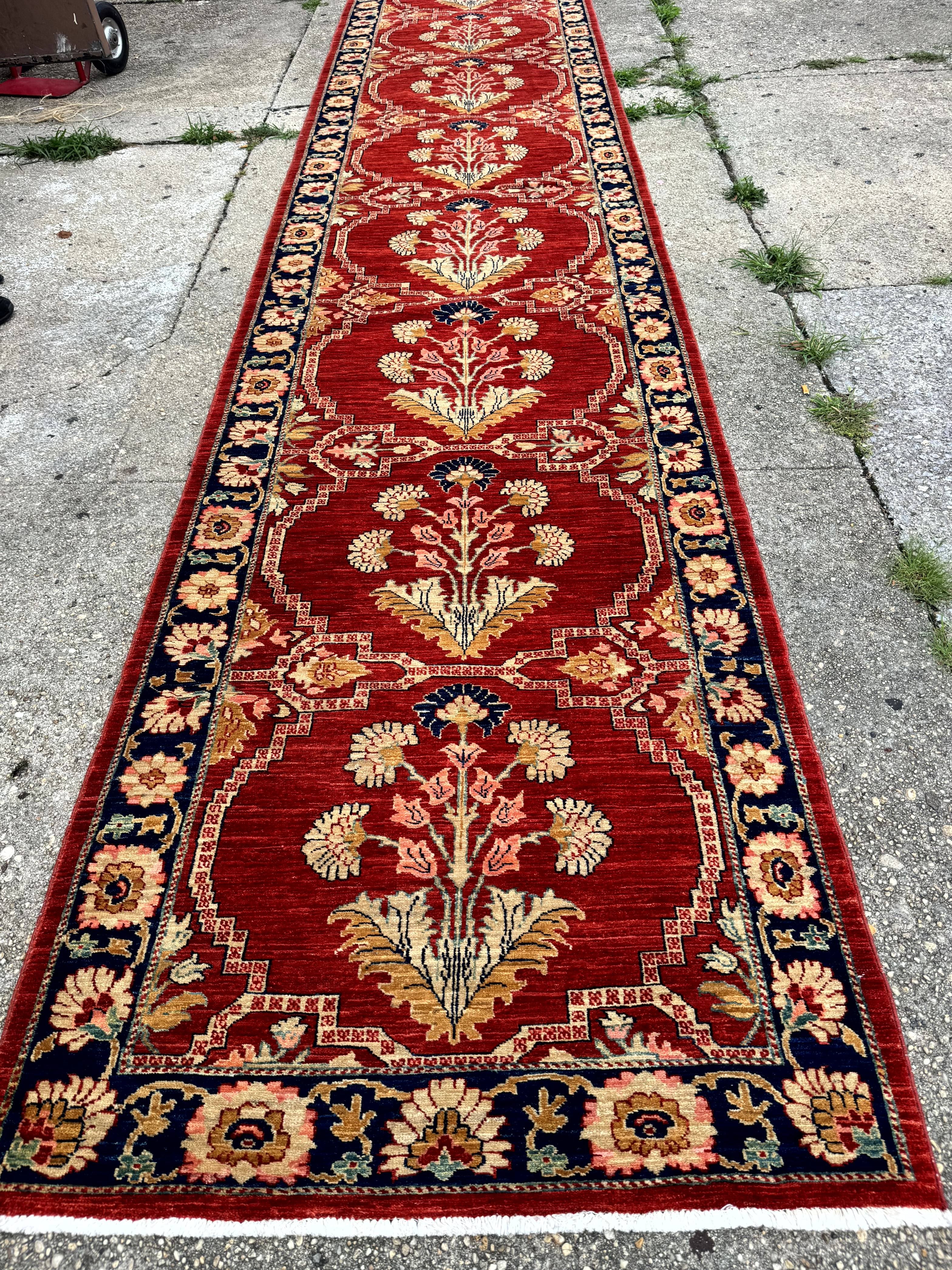 Rare Extra Long Runner Rug 3.9 x 50 ft, Handmade, Wool, Egyptian, Red, Floral, Custom Size - Jewel Rugs