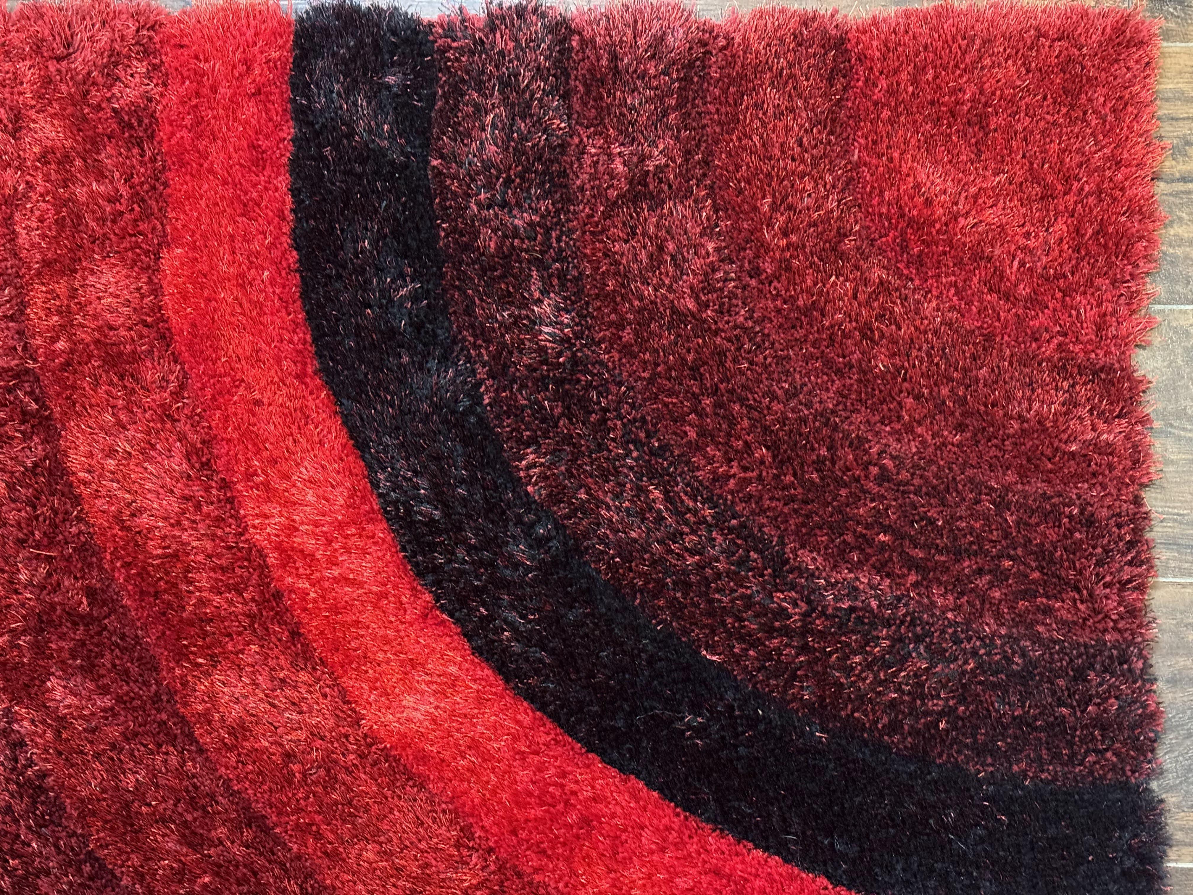 Red and Black Shag Rug 5x7, Pair A - Jewel Rugs