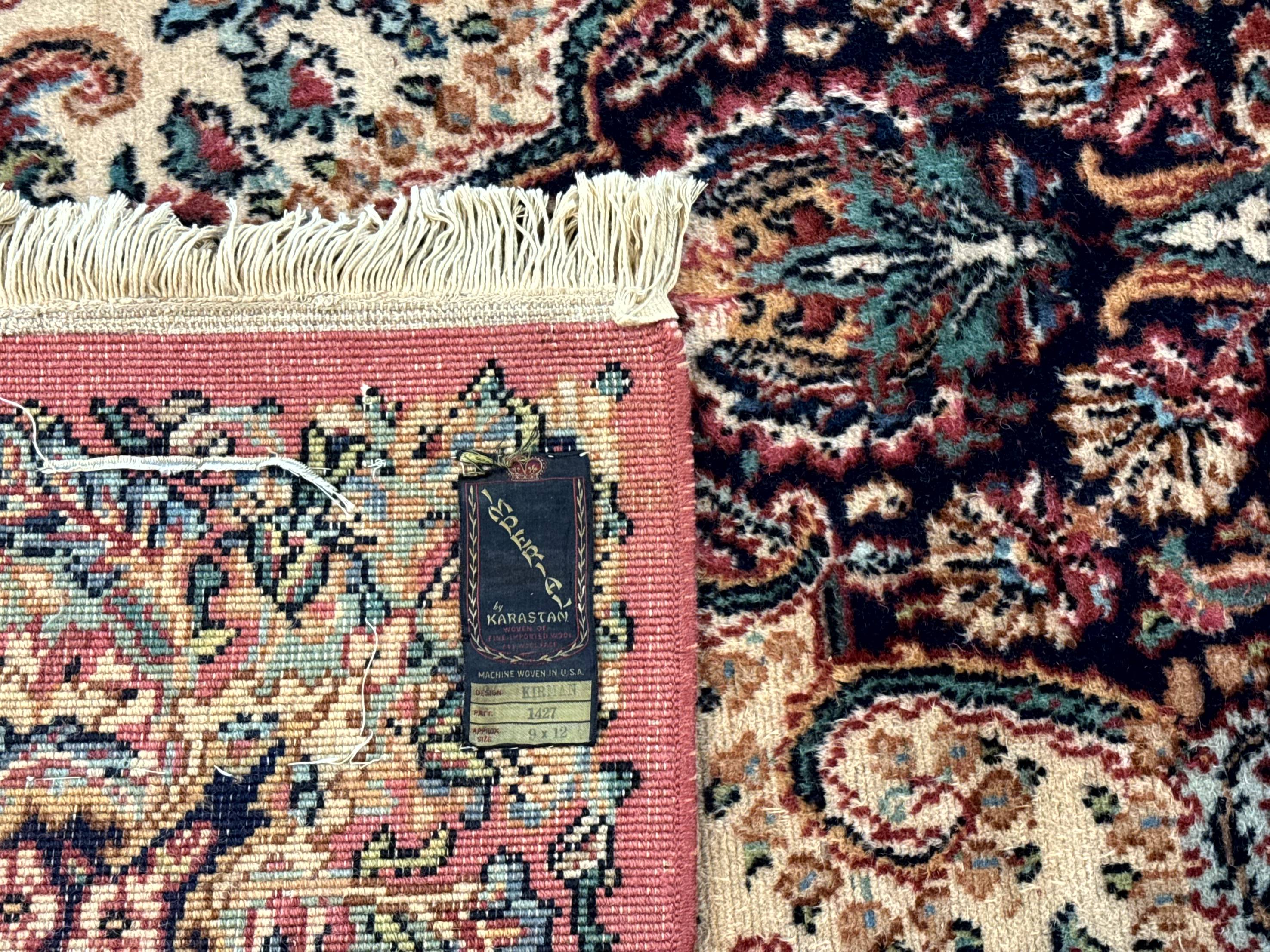 Antique Karastan Kirman Rug 8.8 x 12, Imperial Karastan #1427, Ivory Kirman - Jewel Rugs