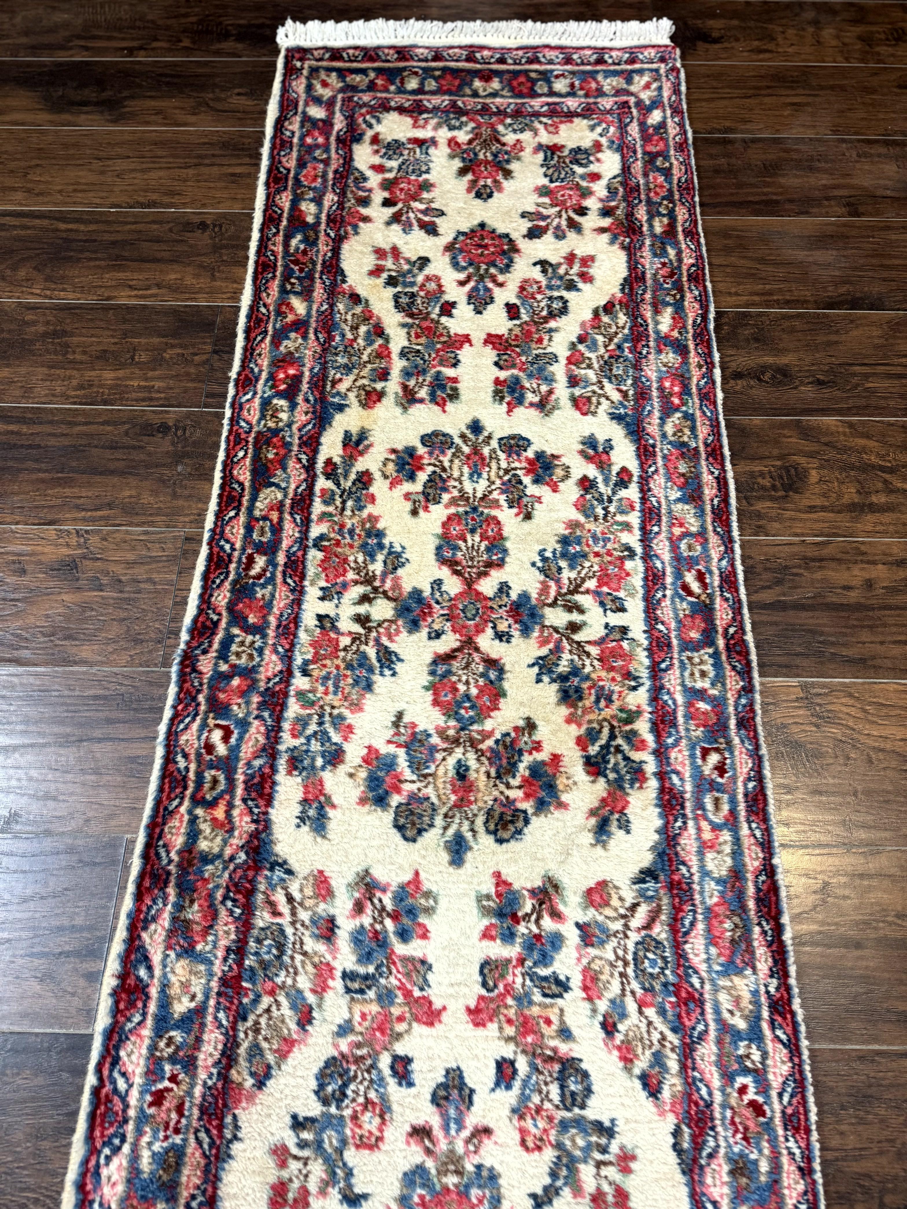 Persian Sarouk Runner Rug 2.4 x 21, Handmade Wool Floral Runner Rug for Hallway, 21ft Runner, Ivory - Jewel Rugs