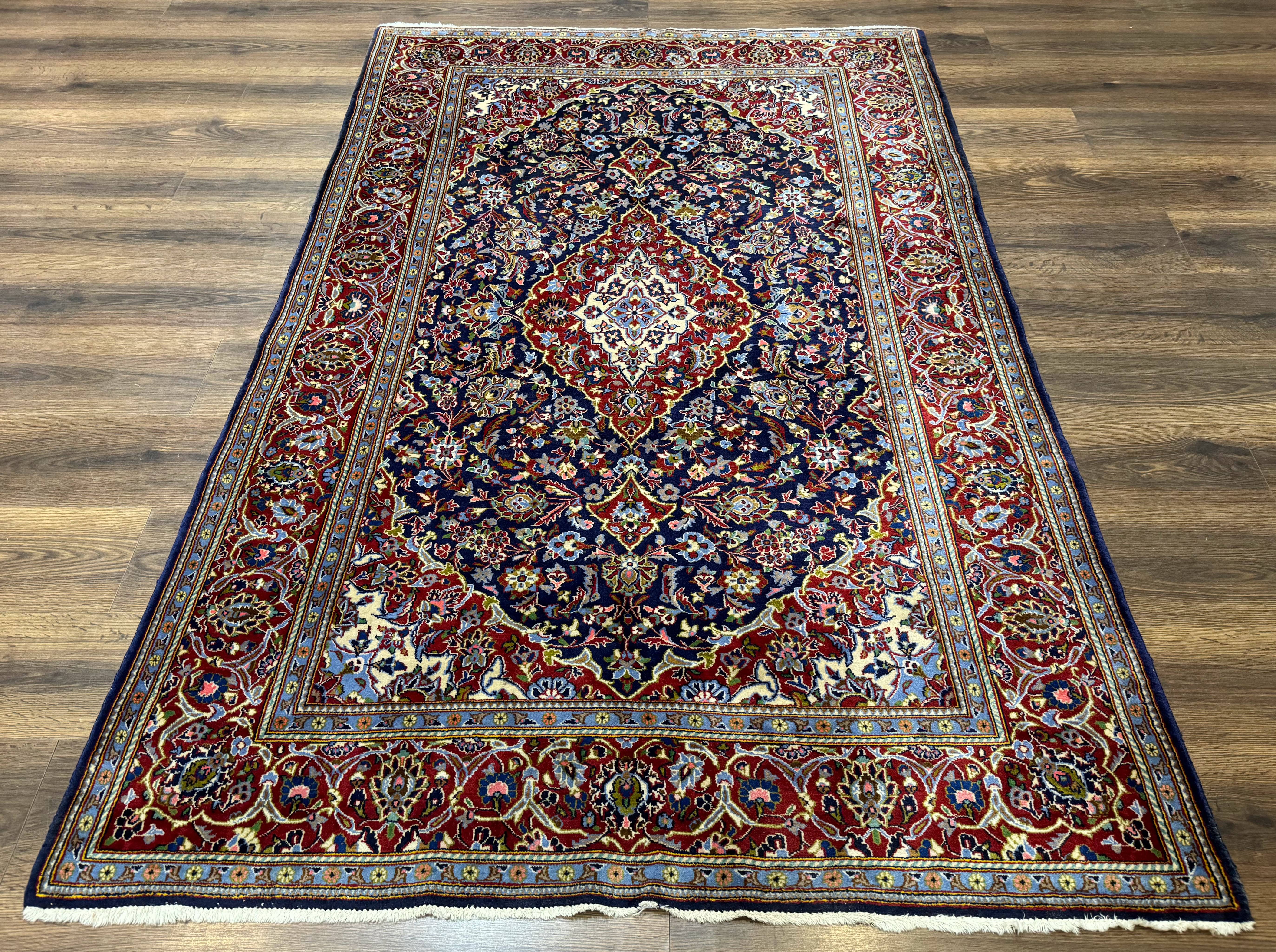 Navy Blue Persian Kashan Rug 5x7, Antique, Wool Hand Knotted Carpet - Jewel Rugs