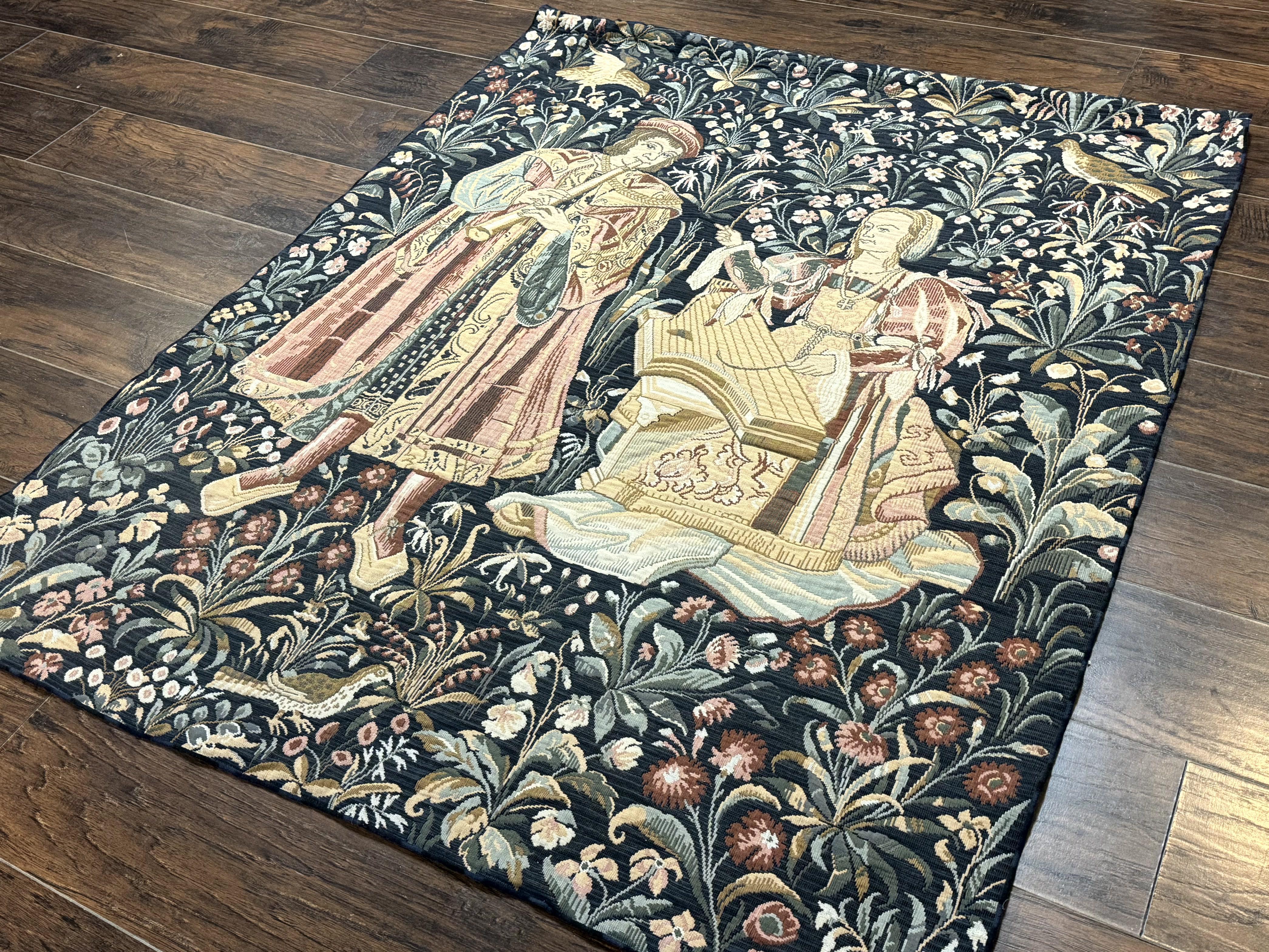 Vintage Belgium Tapestry 4x5, The Concet Musicians, Green - Jewel Rugs
