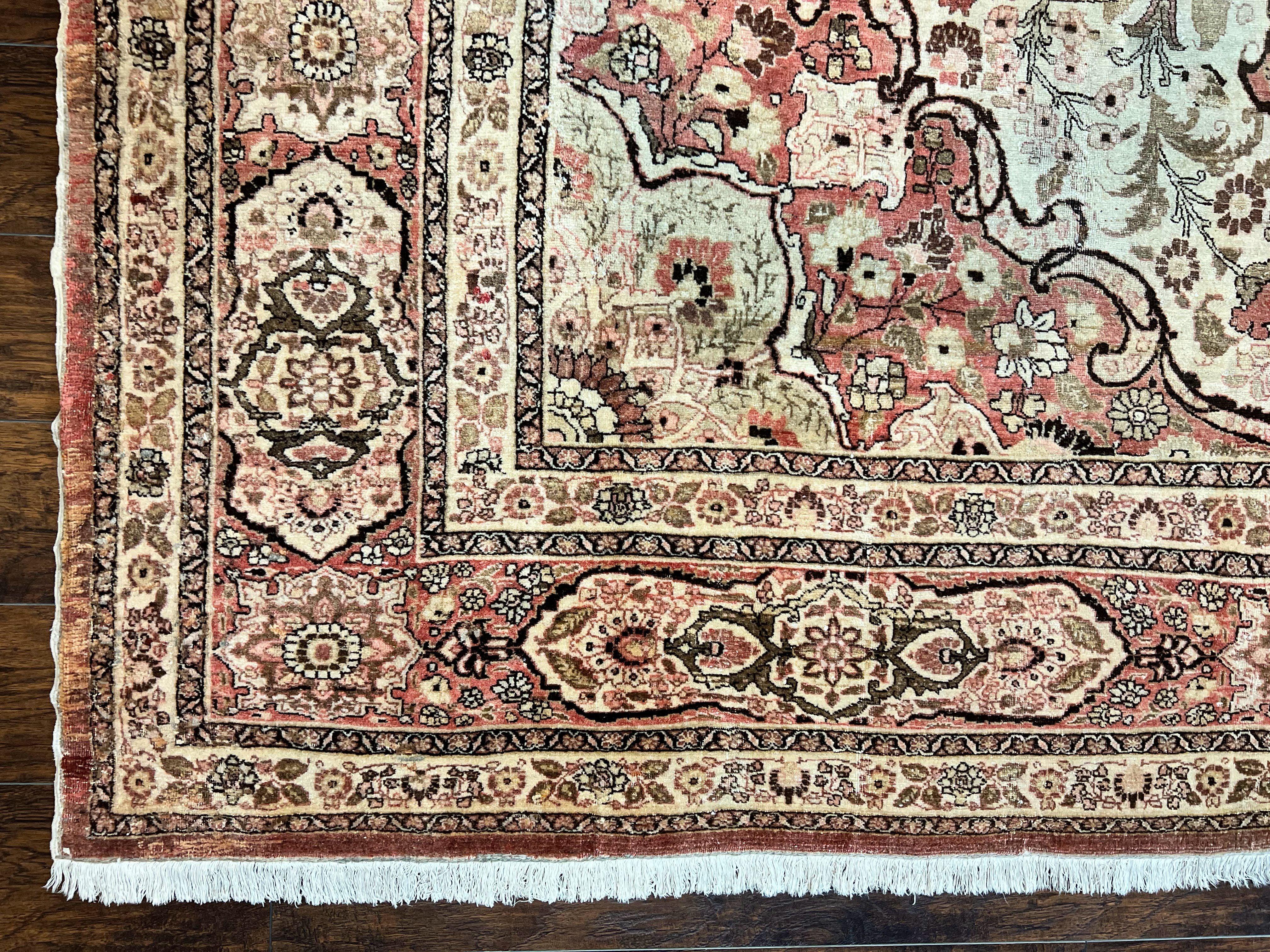 Antique Persian Tabriz Rug 10x12, Wool Hand Knotted Oriental Carpet, Beige Light Red, Floral Medallion - Jewel Rugs