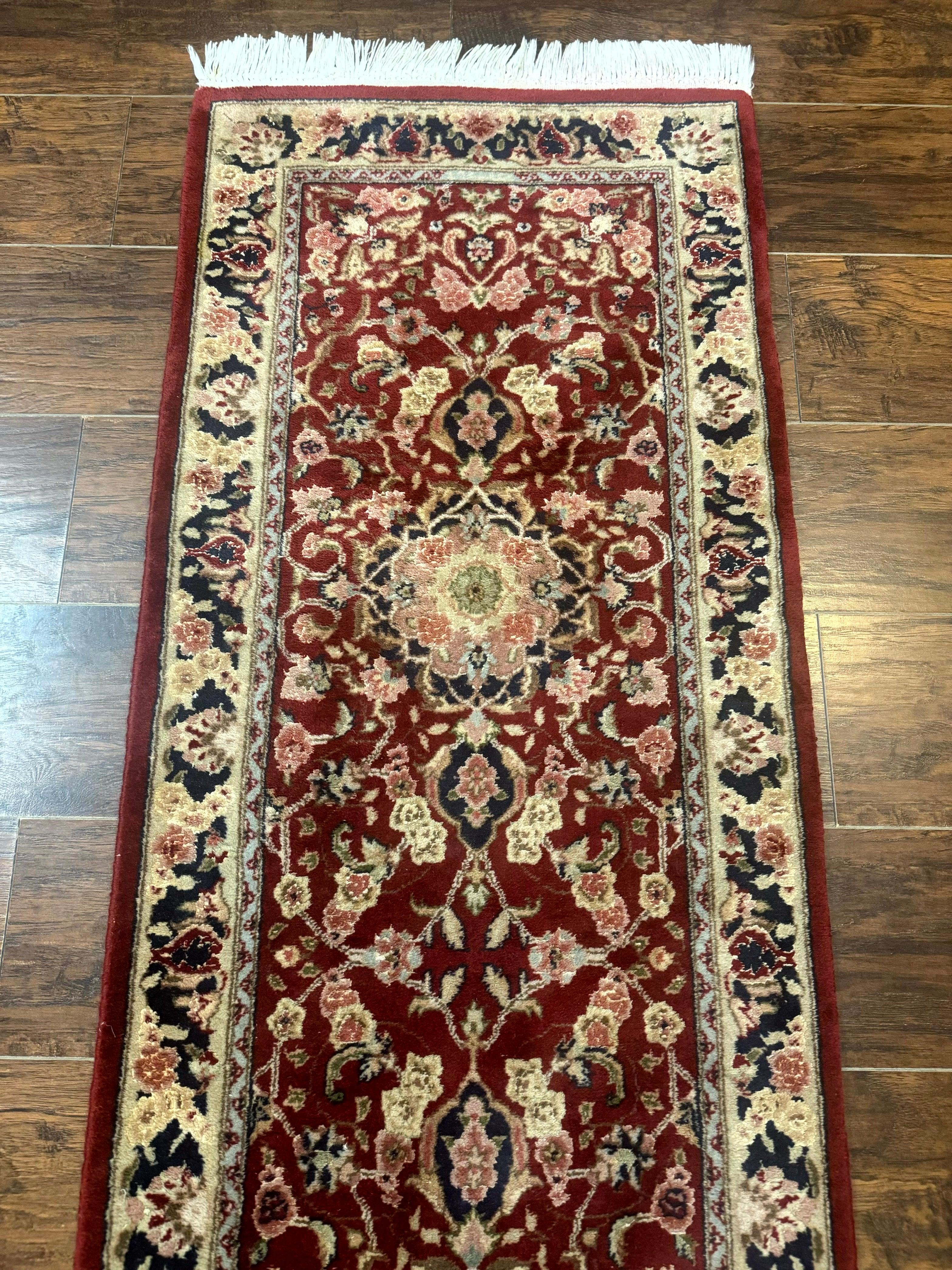 Short Runner Rug 2x6, Fine 200 KPSI, Red Floral Medallion, Wool and Silk Highlights, Persian Runner Rug, Traditional, Sino Persian - Jewel Rugs