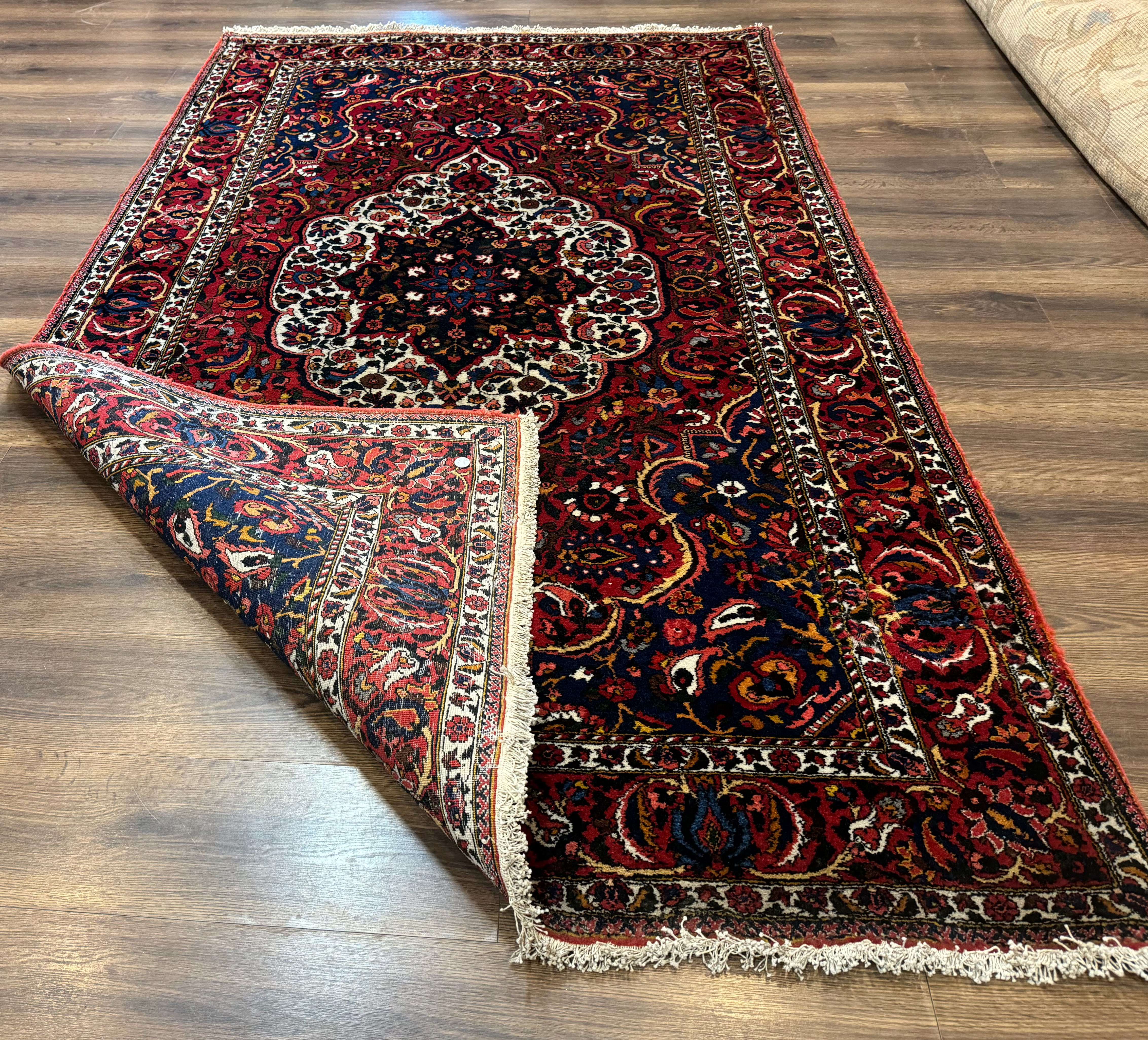 Persian Tribal Rug 5x9, Bakhtiyari Chalshotor Carpet, Medallion, Red Ivory Navy Blue - Jewel Rugs