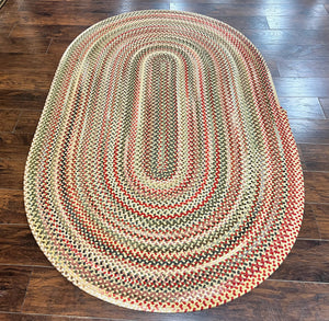 American Oval Braided Rug 5x8, Mutlicolor Braided Carpet, Wool, Vintage
