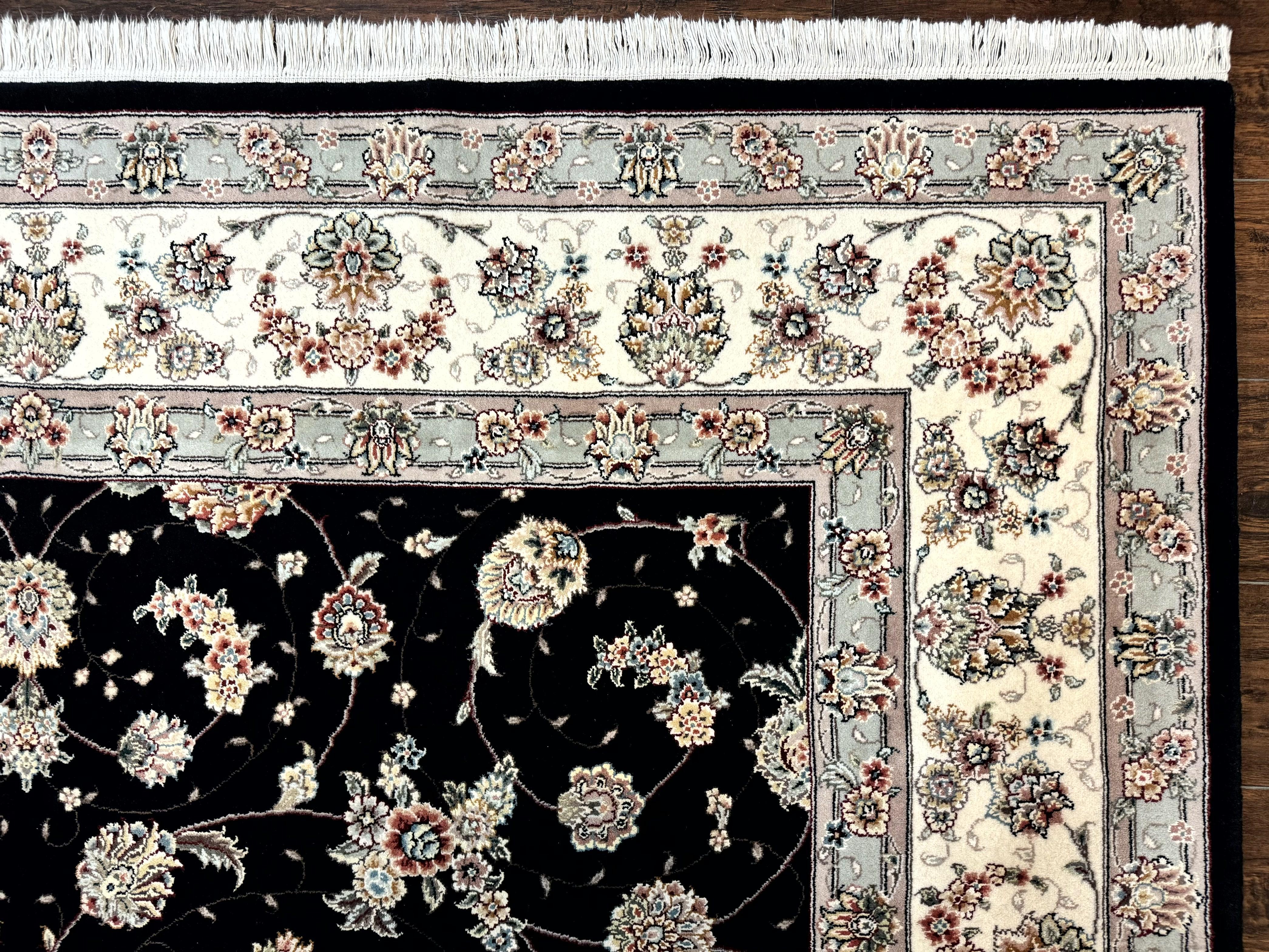 Sino Persian Rug 8x10, Wool and Silk, Black & Ivory - Jewel Rugs