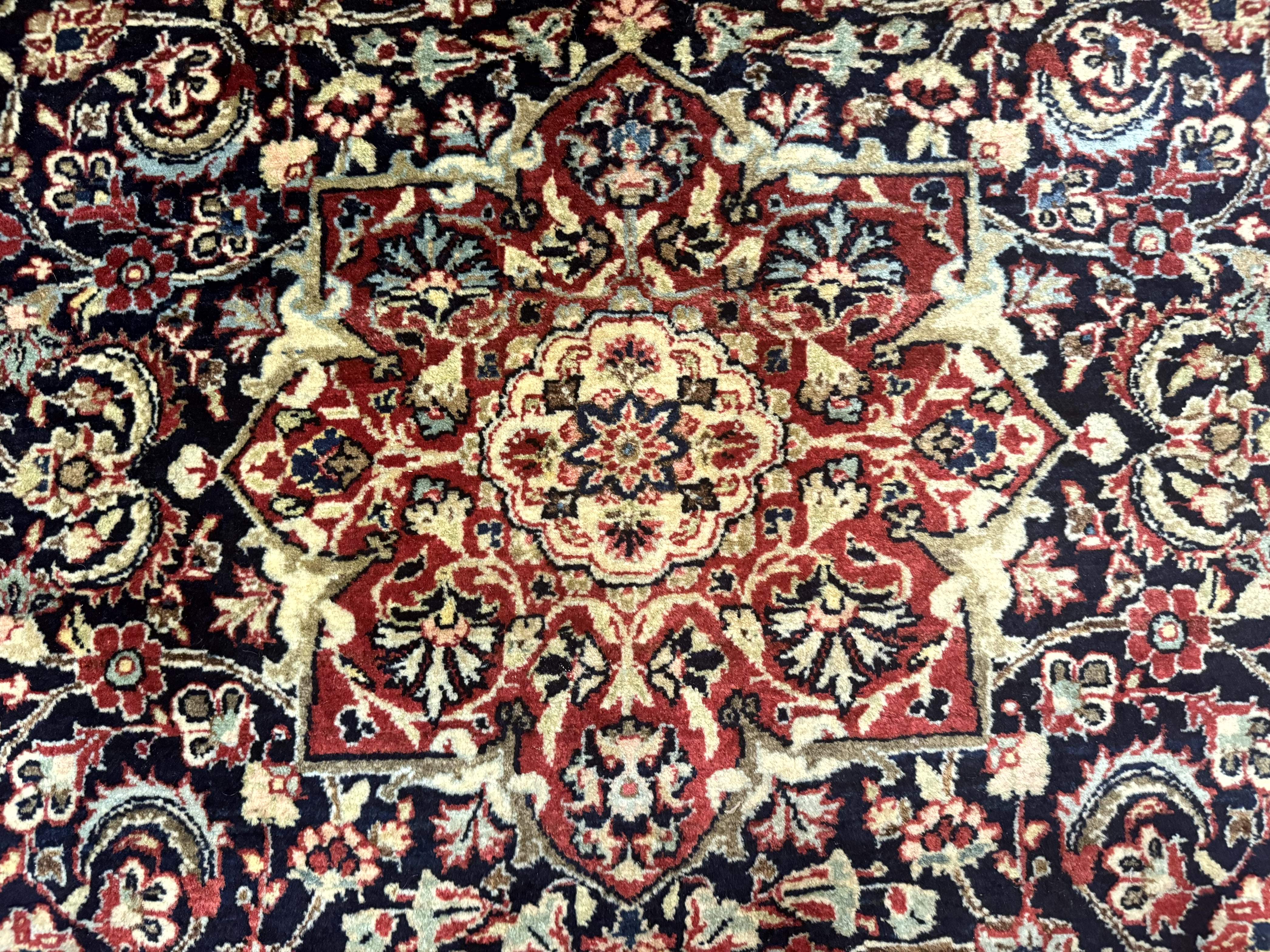 Antique Persian Sarouk Rug 4x5, Dark Blue and Red, Floral Medallion, Fine - Jewel Rugs