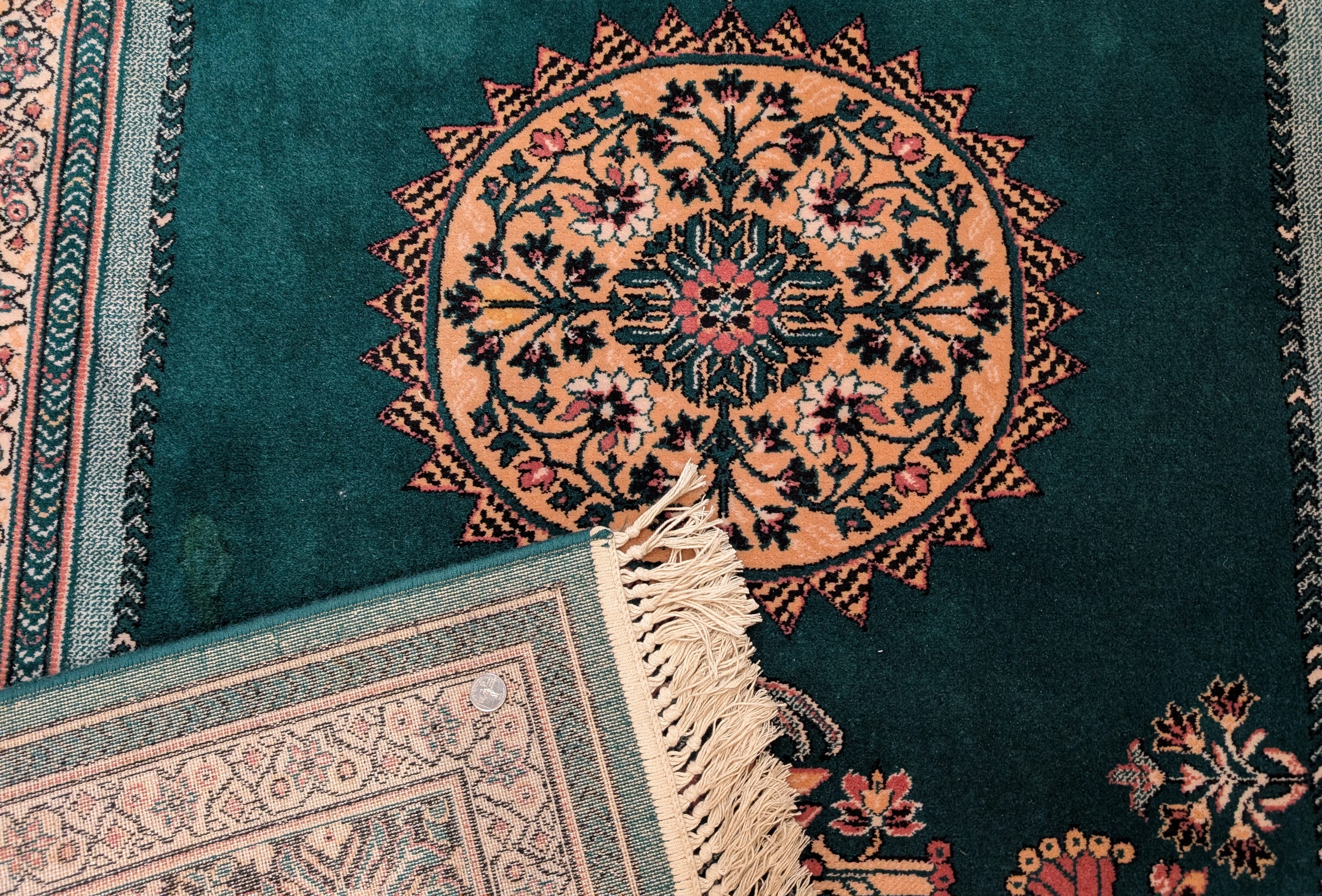 Green Belgium Power Loomed Rug, Vintage Persian Design Wool Carpet - Jewel Rugs