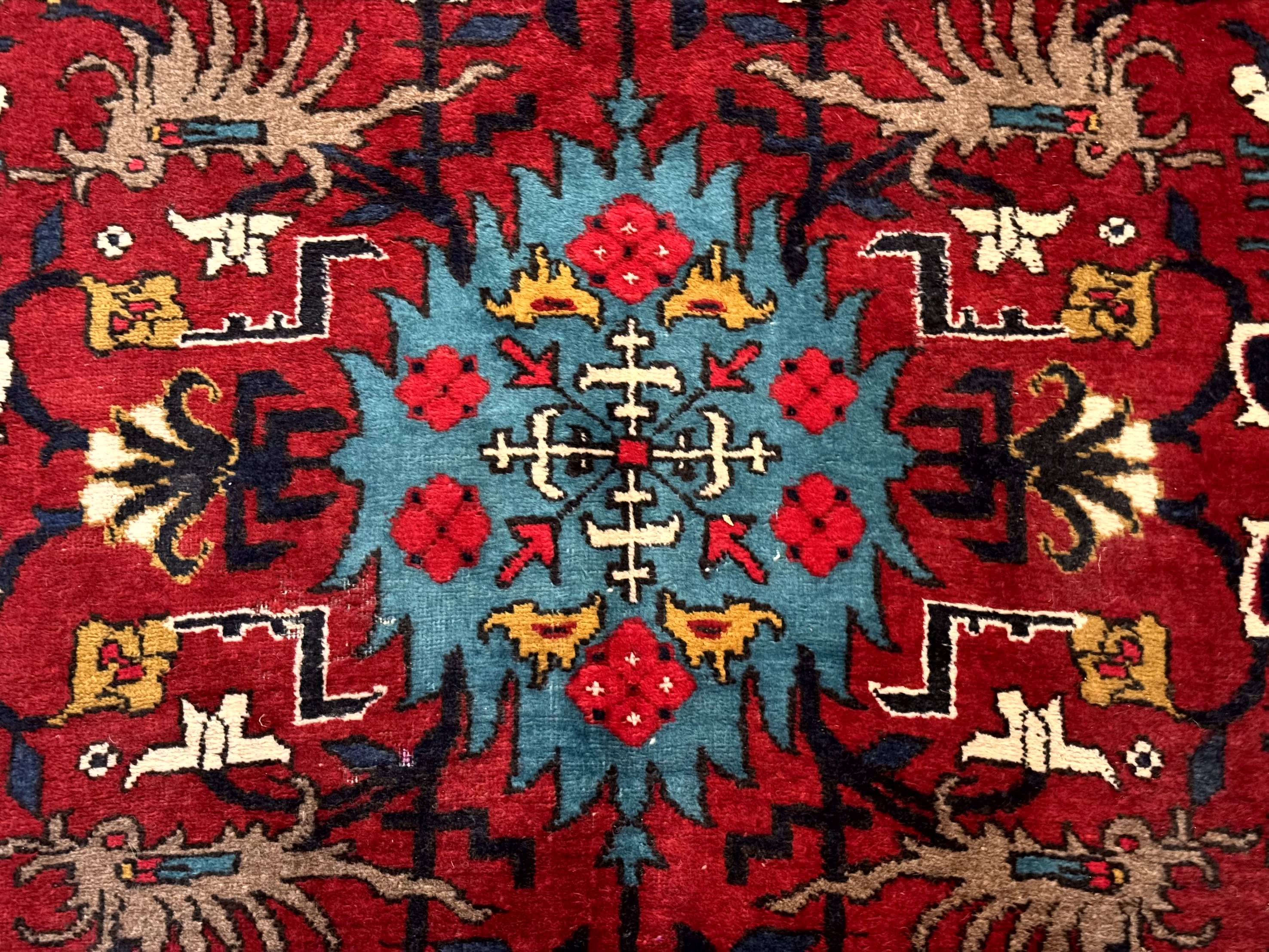 Persian Bakhtiari Rug 4.8 x 11, Wide Tribal Runner, Red Ivory and Blue, Vibrant Colors, Antique, Wool, Rare - Jewel Rugs