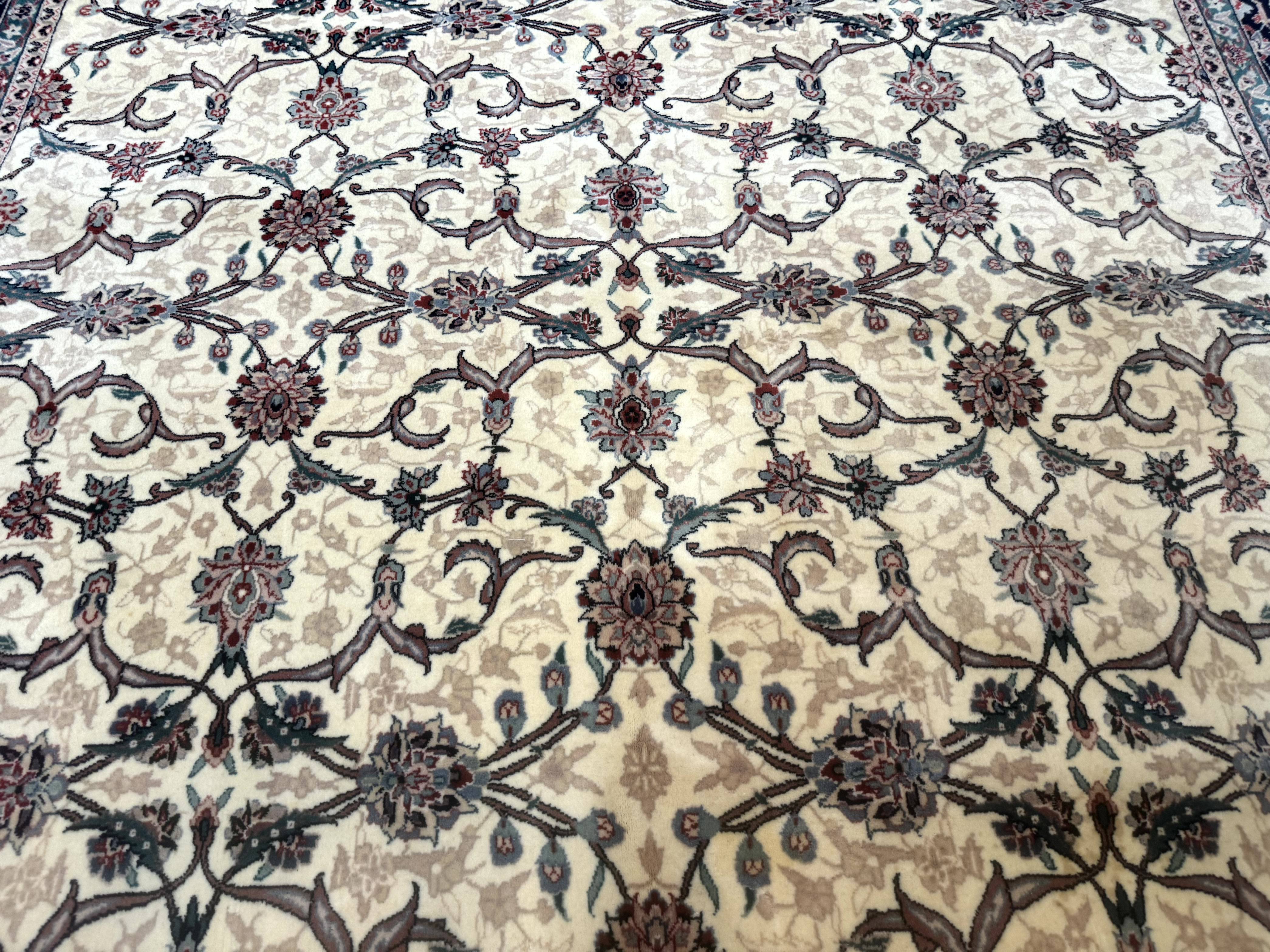 Sino Persian Rug 8x10, Allover Pattern, Beige and Midnight Blue, Wool Oriental Carpet - Jewel Rugs