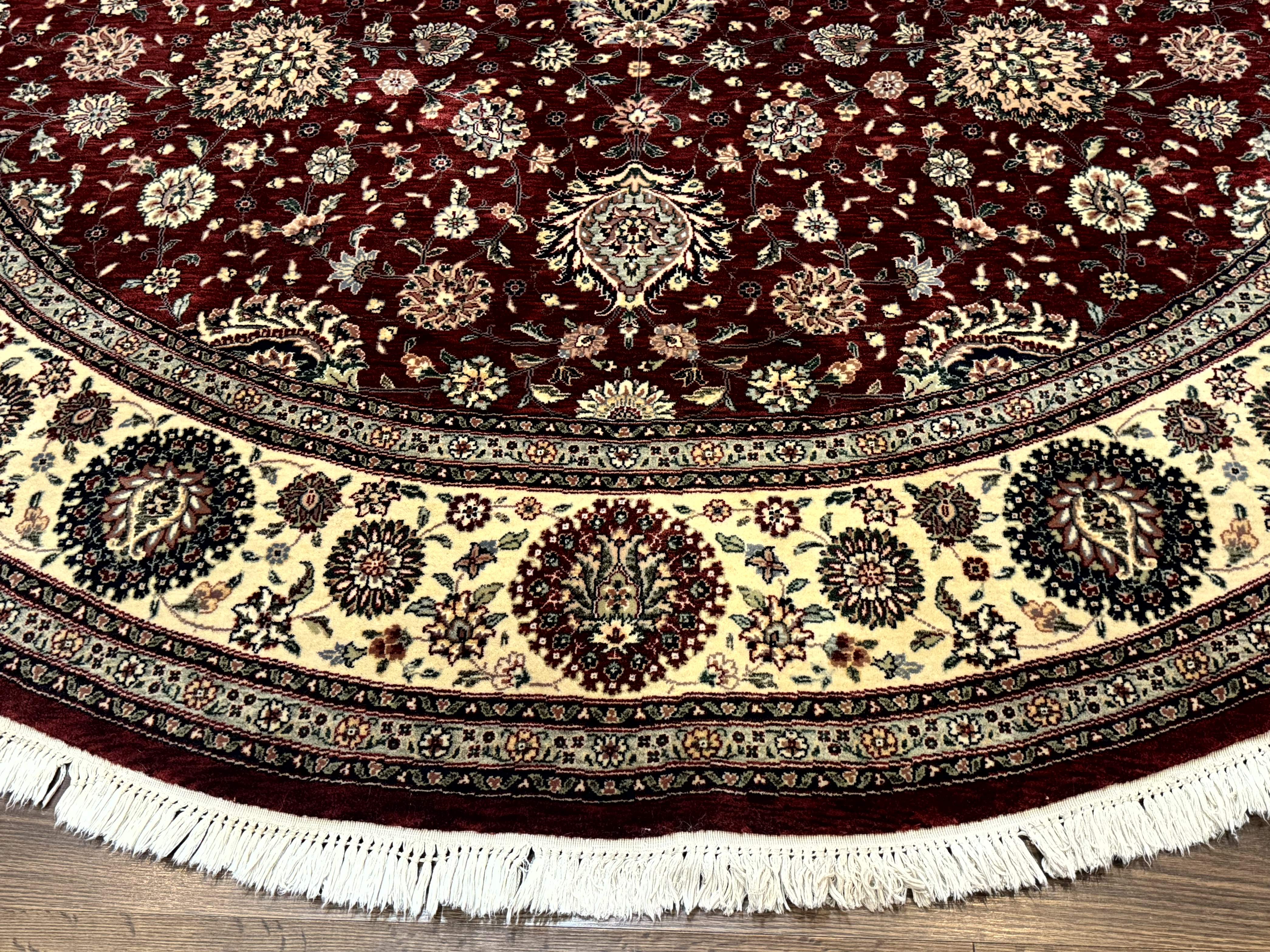 Round Sino Persian Rug 9x9, Burgundy and Cream, Floral, Wool and Silk, 9ft Round Carpet - Jewel Rugs