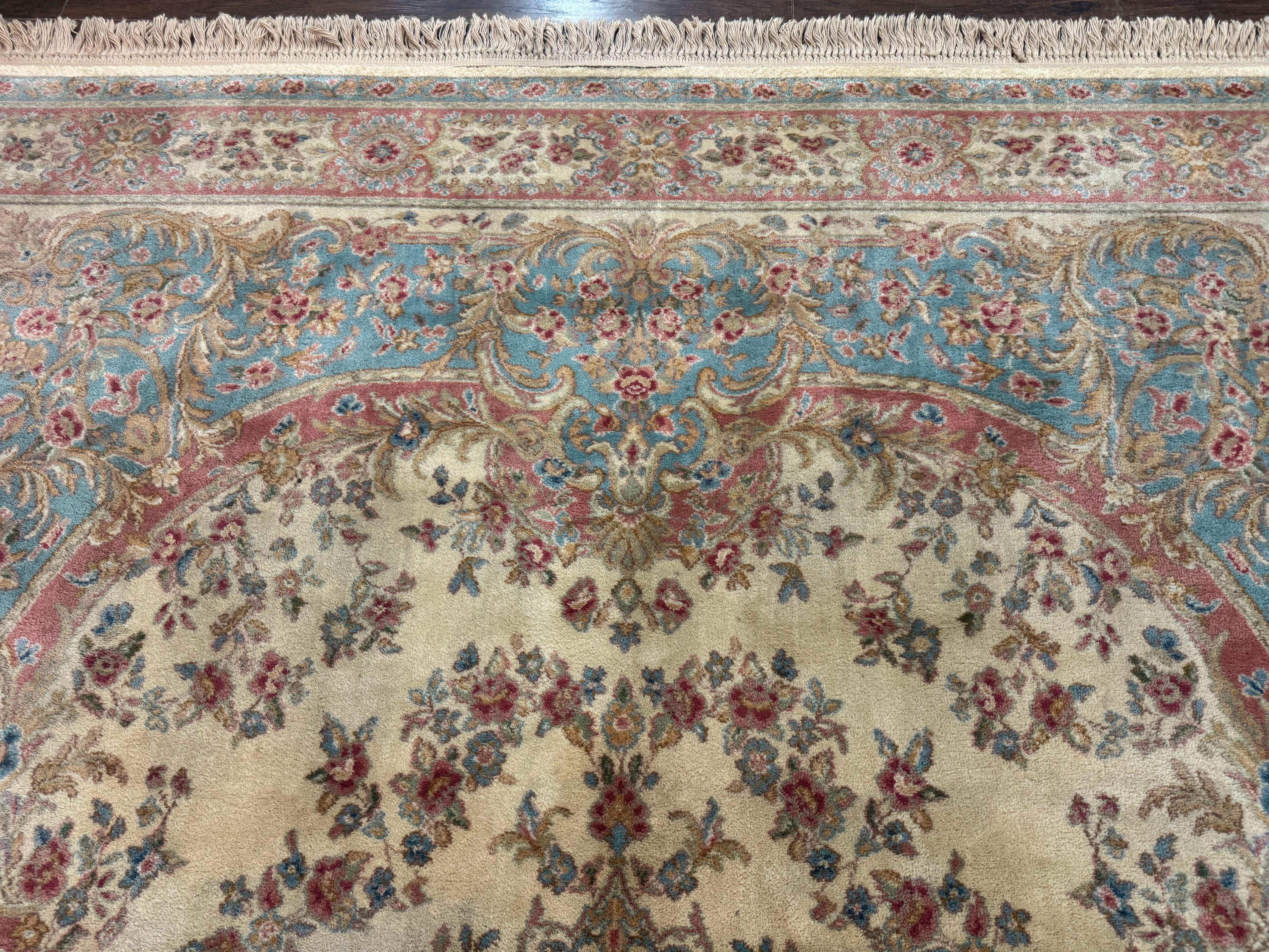 Karastan Rug 8.8 x 12, Ivory Medallion Kirman #700/711, Wool Pile, Vintage - Jewel Rugs