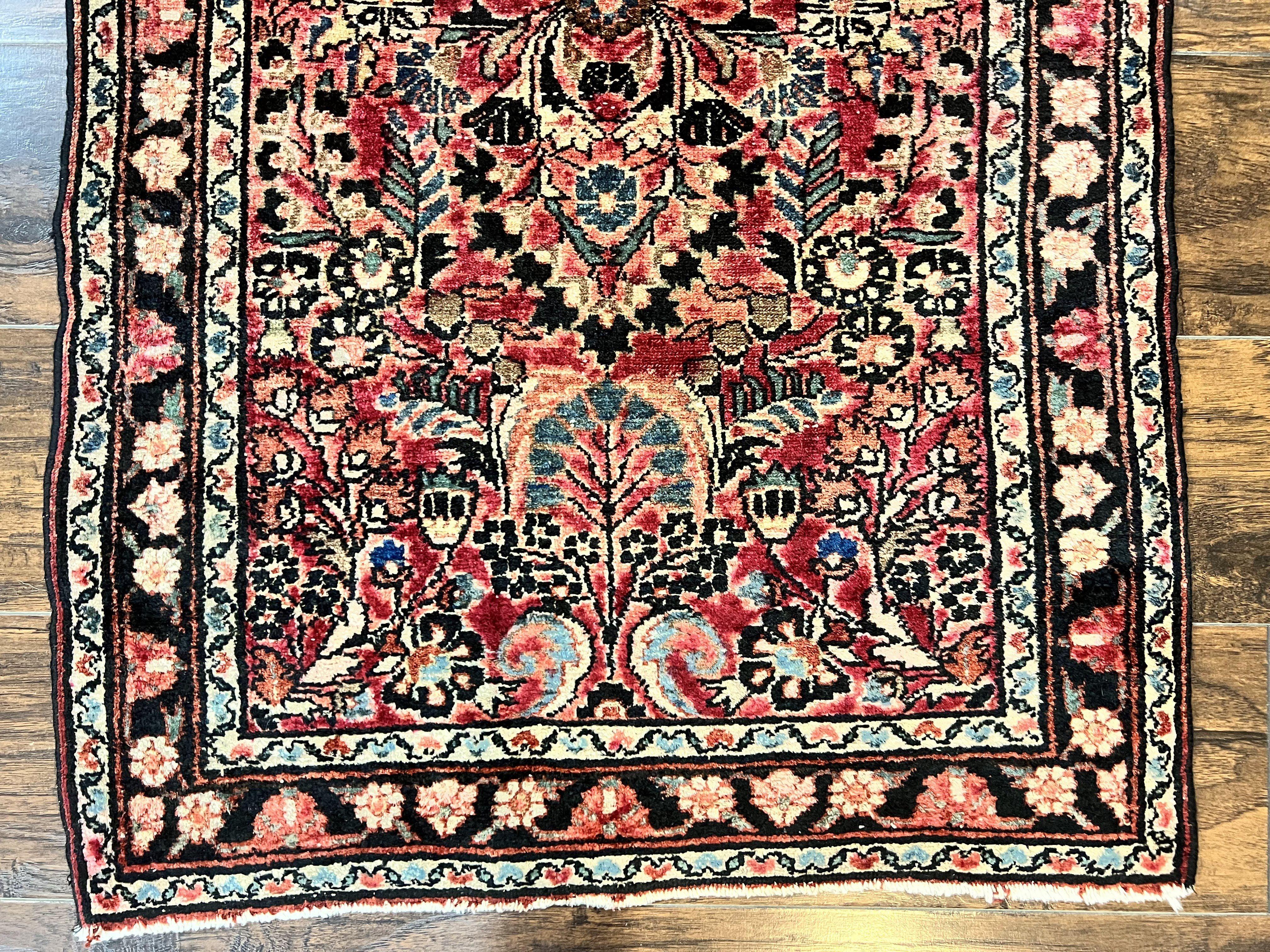 Small Antique Persian Rug 2.6 x 4, Red Floral Handmade 1920s Wool Rug, Persian Hamadan Lilian Rug - Jewel Rugs