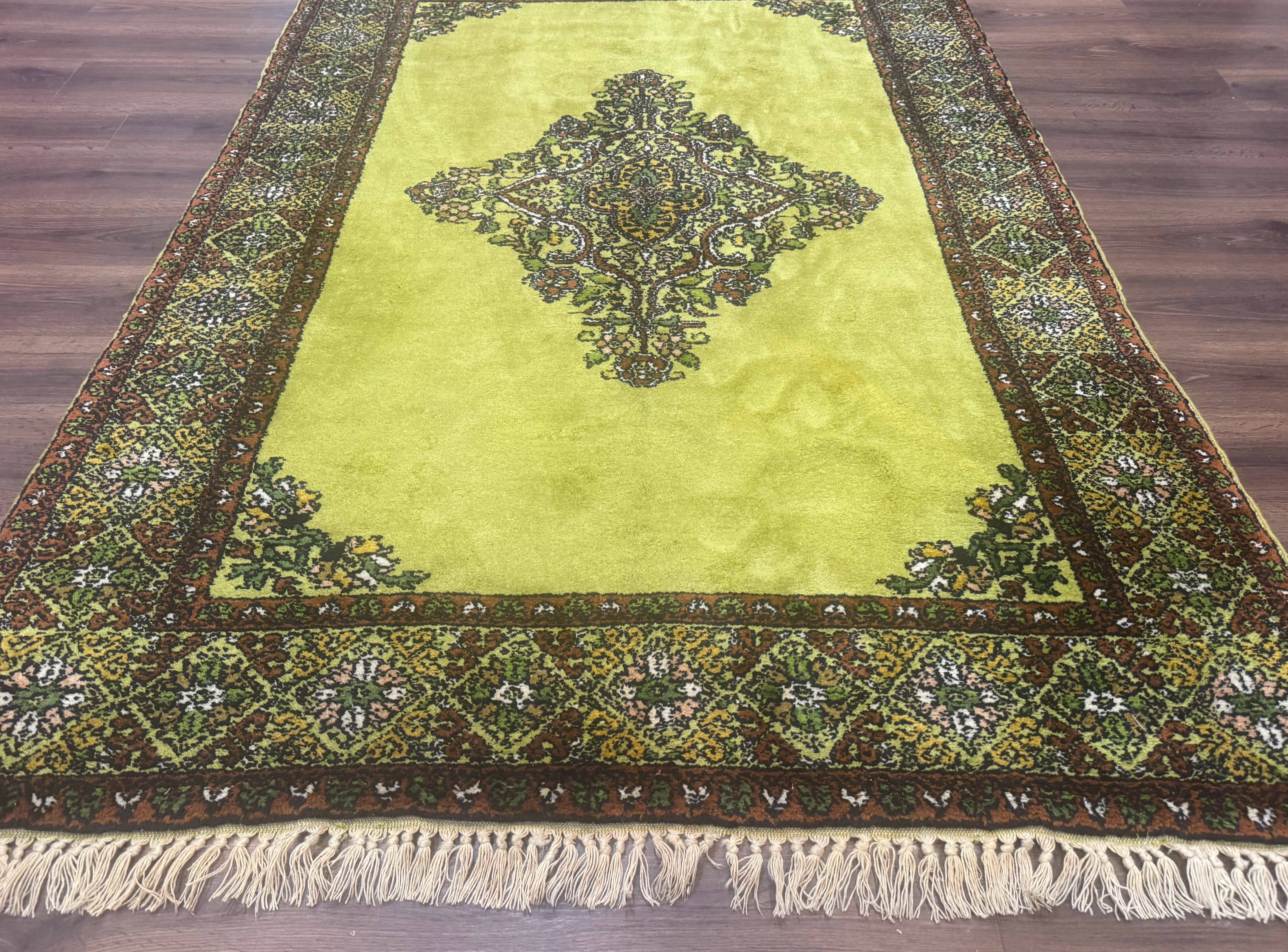 Moroccan Rug 6x8, Semi Open Field, Vintage, Lime Green, Wool Carpet - Jewel Rugs