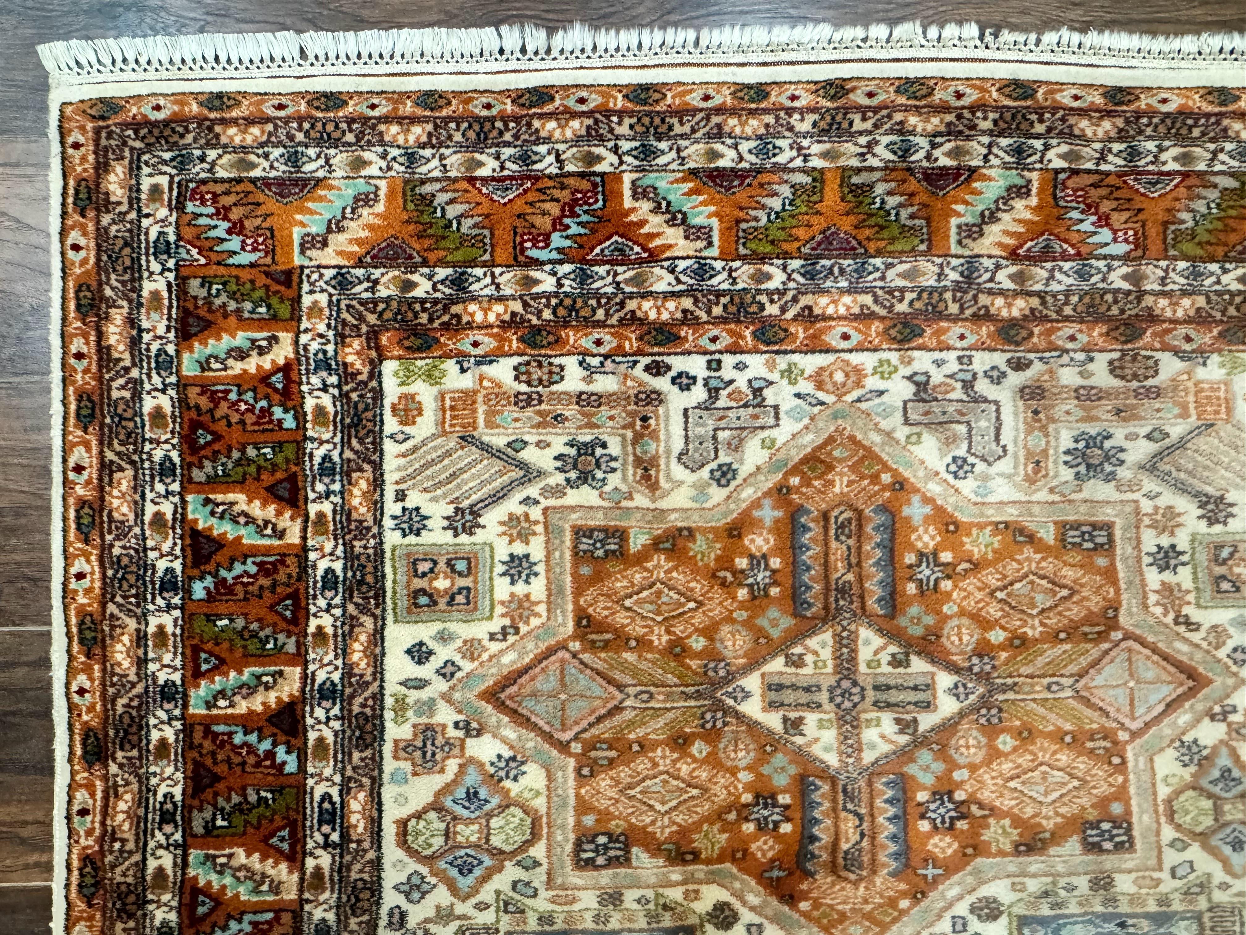 Turkish Kazak Rug 4x6, Geometric Medallions, Vintage Handmade Wool Carpet - Jewel Rugs