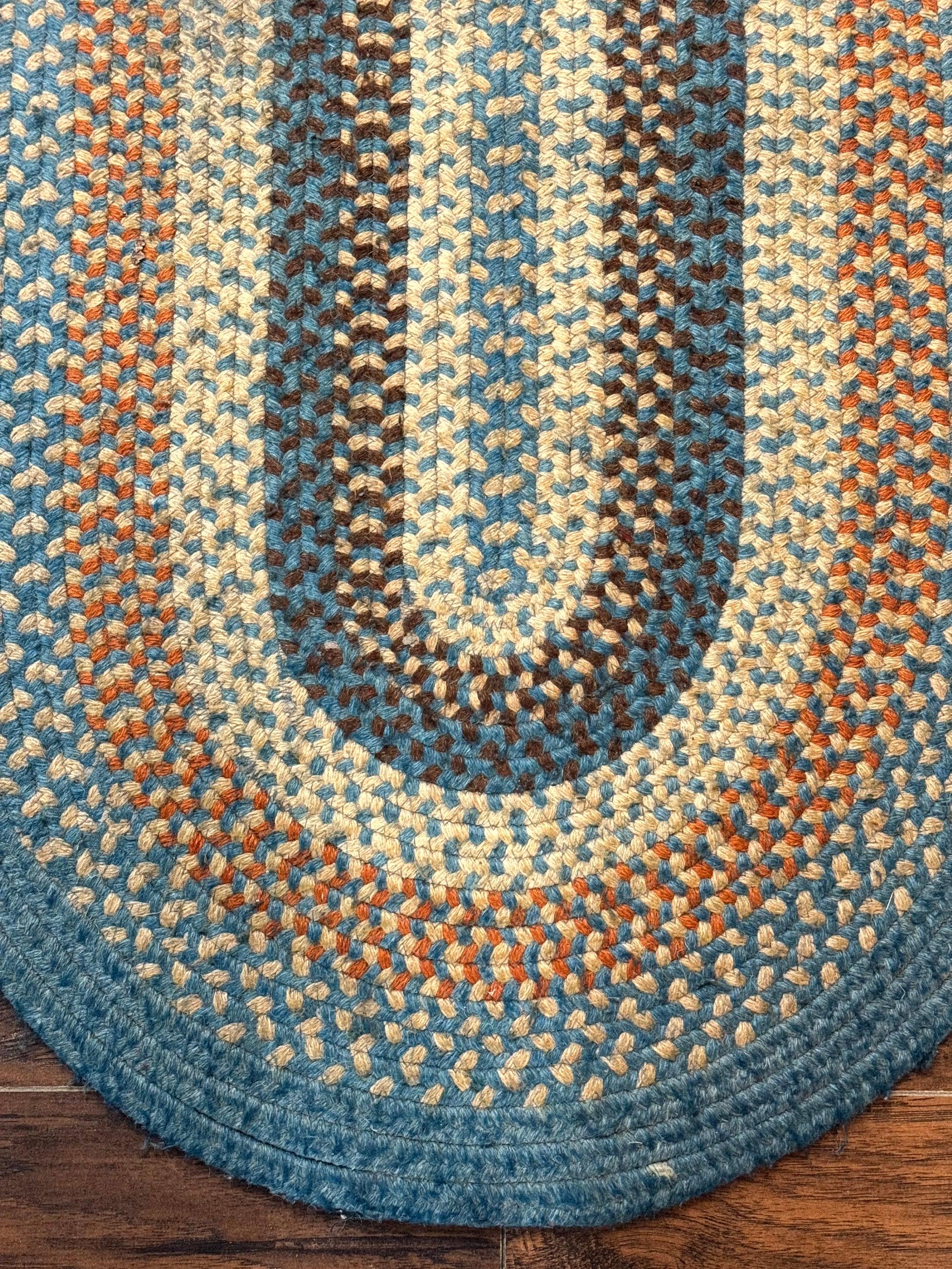 Small Oval Braided Rug 2x4, Multicolor American Braided Carpet, Light Blue, Wool - Jewel Rugs