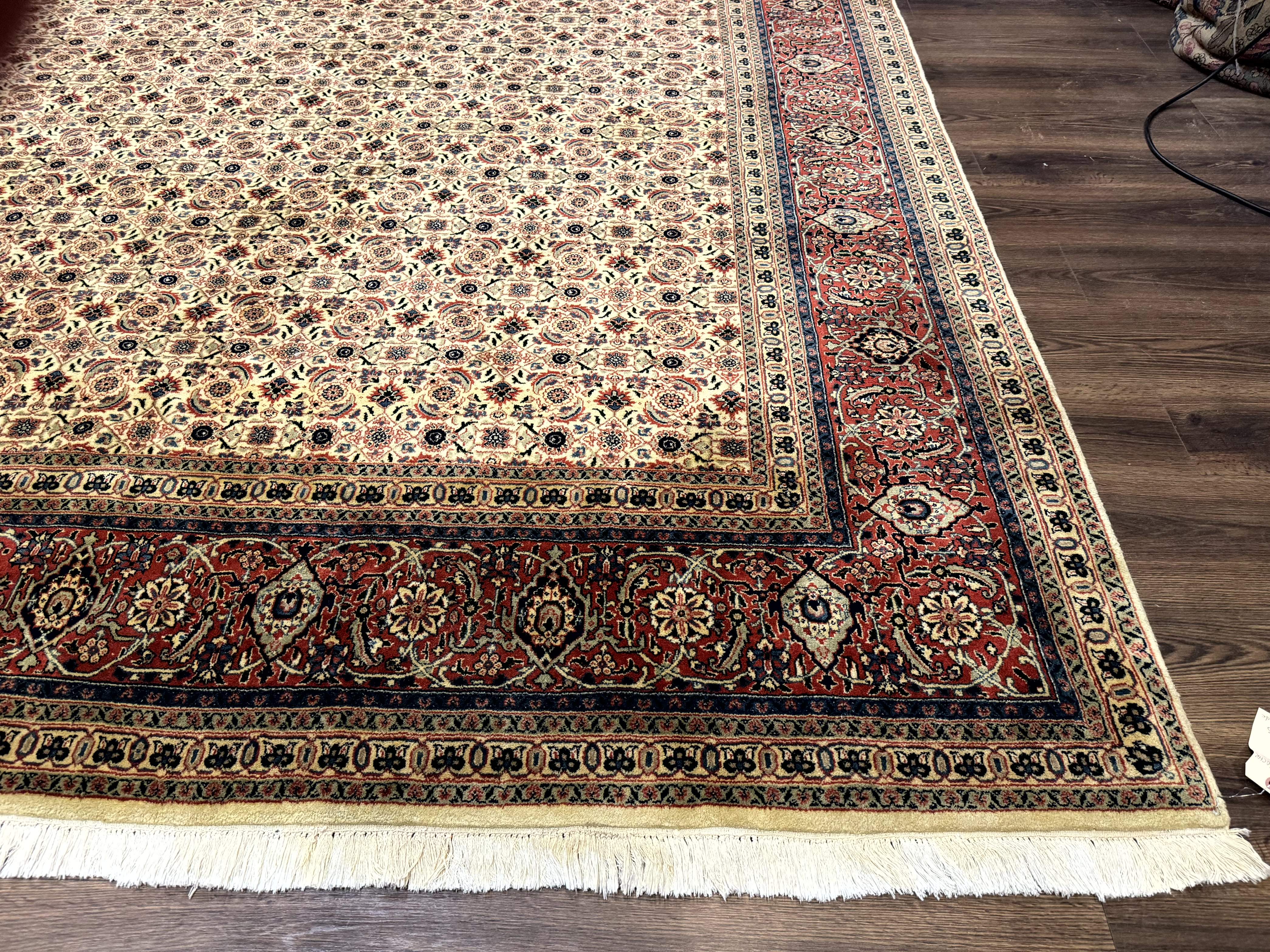 Indo Persian Rug 9x12, Beige and Rust Red, Fine, Allover Pattern, Wool Hand Knotted - Jewel Rugs