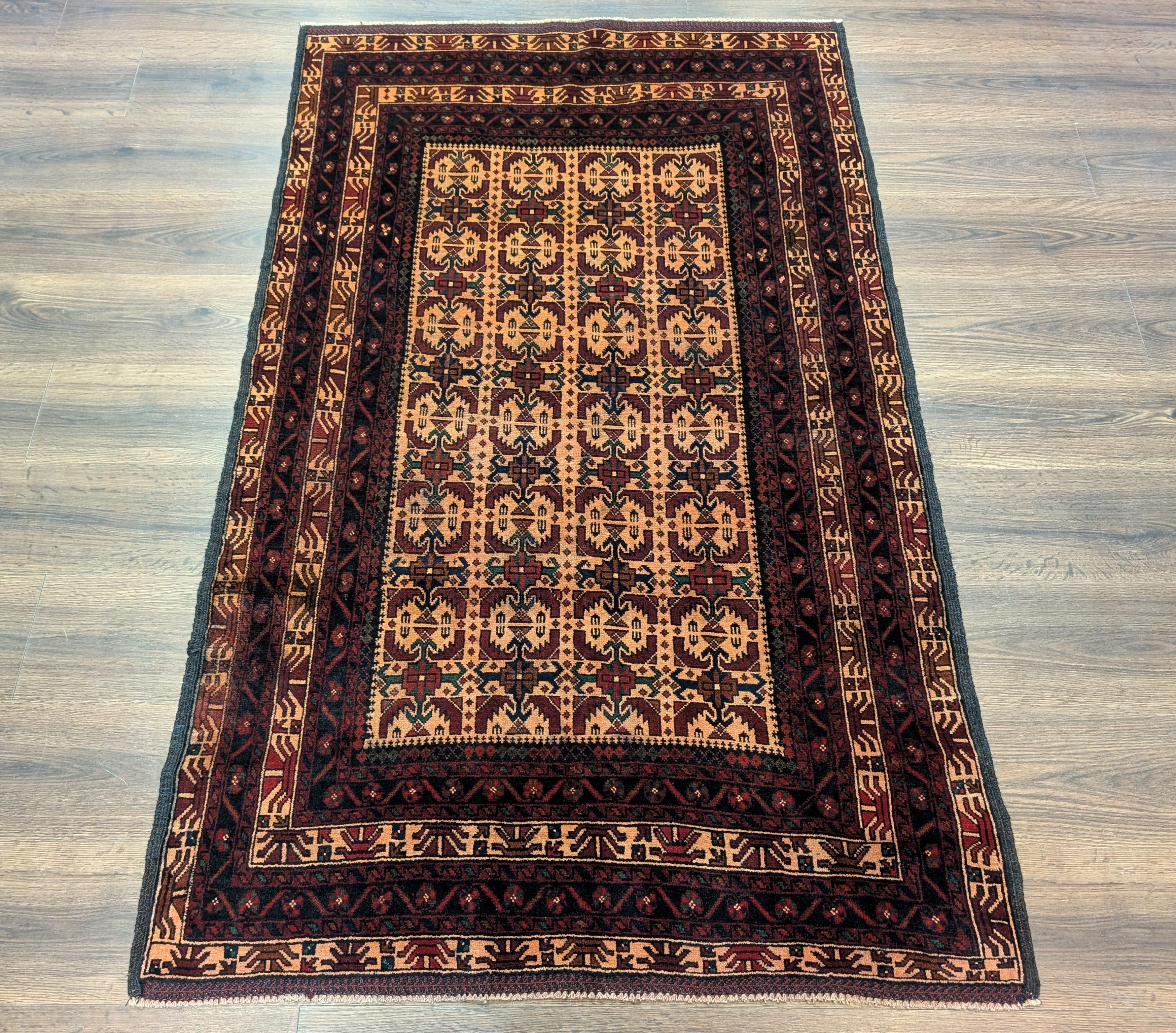 Afghan Baluch Rug 4x6, Tan, Tribal, Handmade, Wool, New - Jewel Rugs