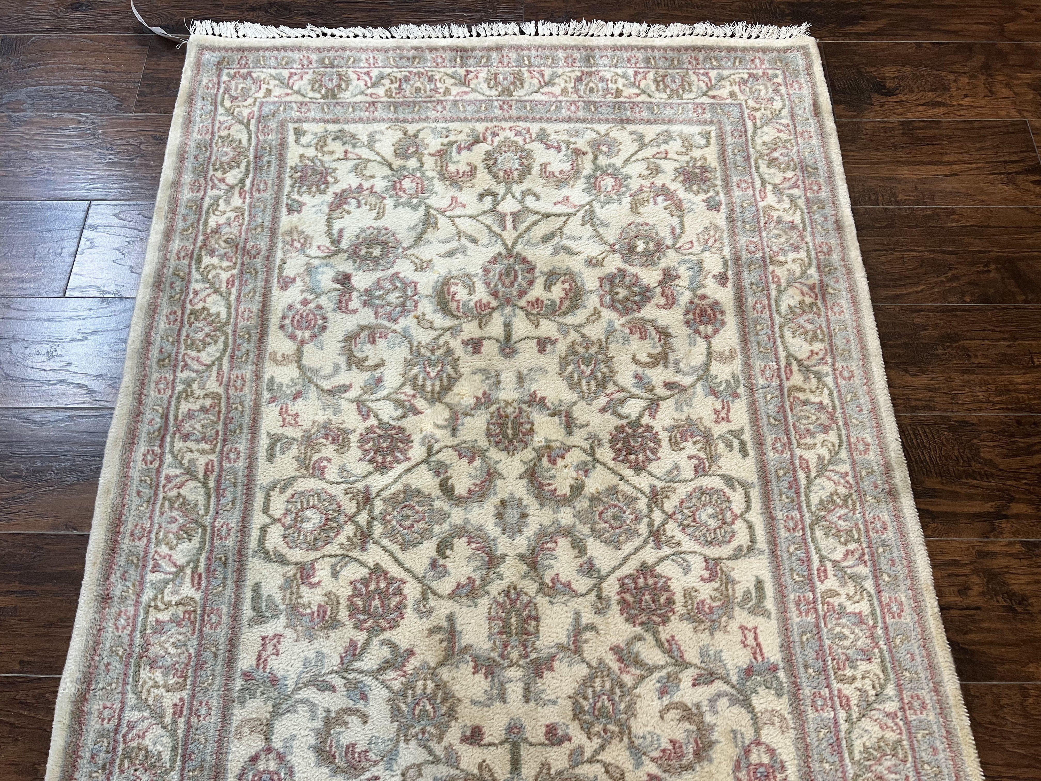 Indo Persian Rug 4x6, Vintage Handmade Wool Carpet, Floral Allover Pattern, Beige, Pair B - Jewel Rugs