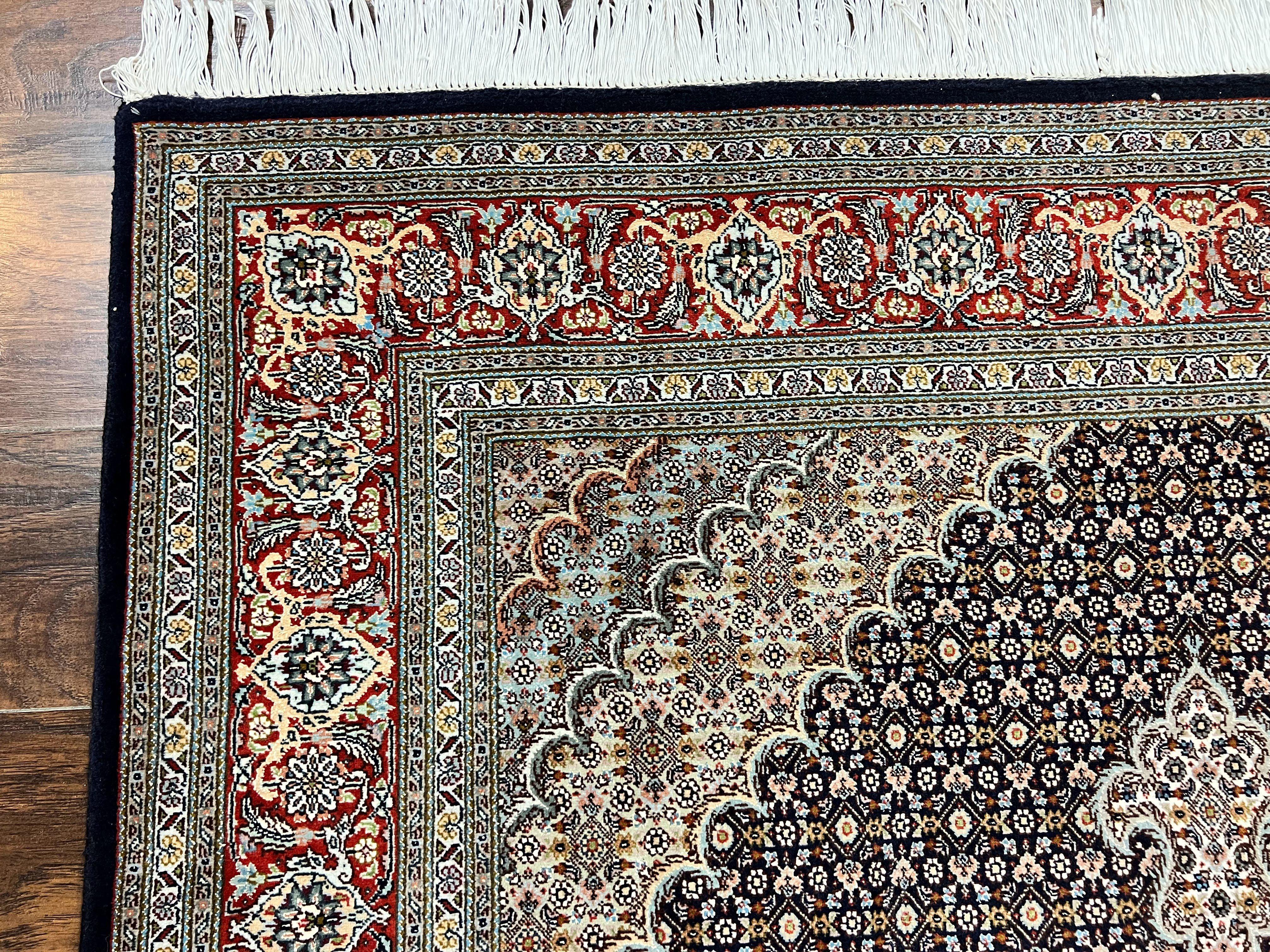 Persian Tabriz Rug 5x7, Wool with Silk Highlights, Hand Knotted Vintage Oriental Carpet, Very Fine, Herati Mahi Pattern, Black, Rare - Jewel Rugs