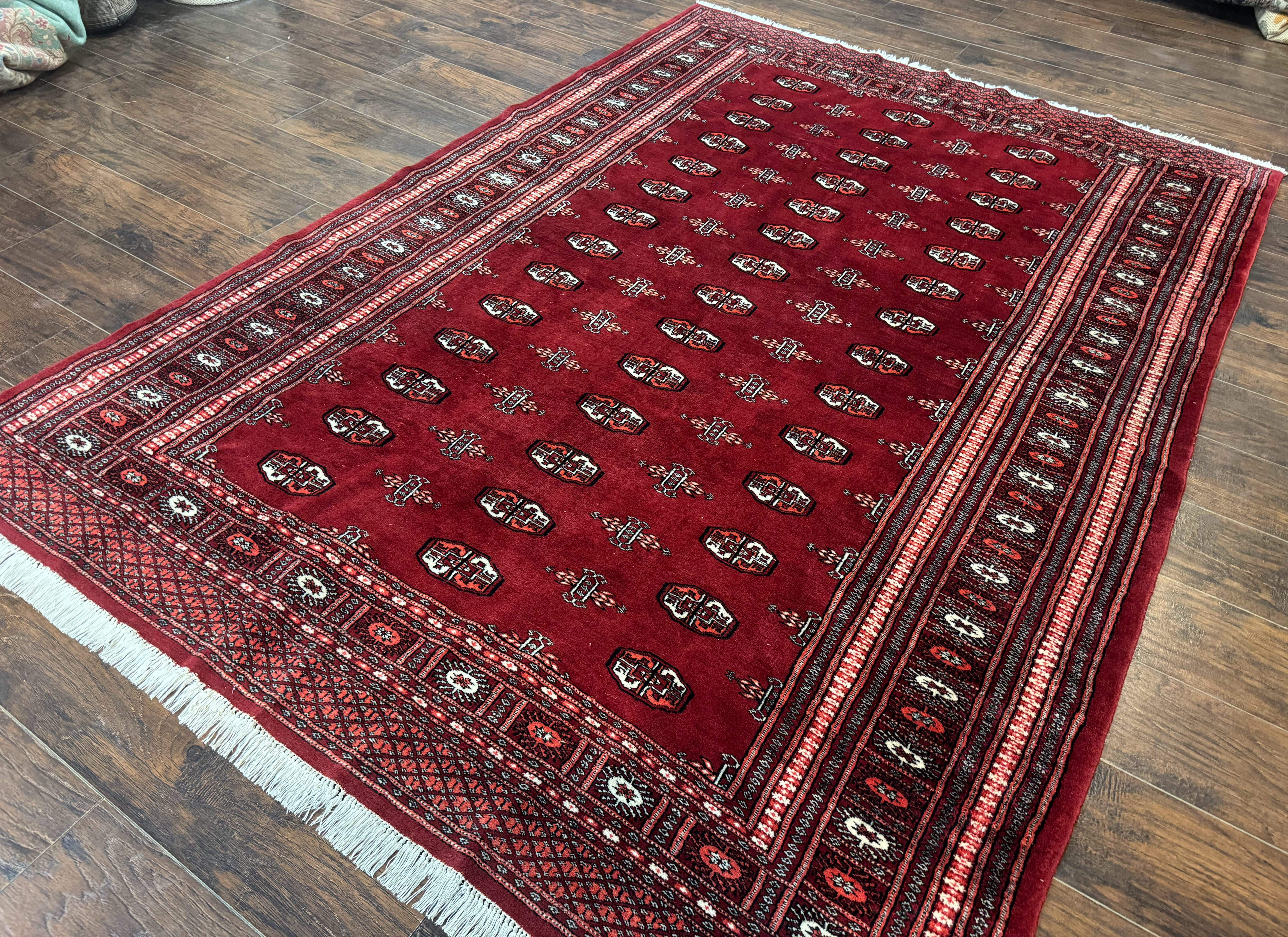 Pakistani Bokhara Rug 6x9 – Red, Hand-Knotted Wool, Vintage Turkoman Carpet - Jewel Rugs