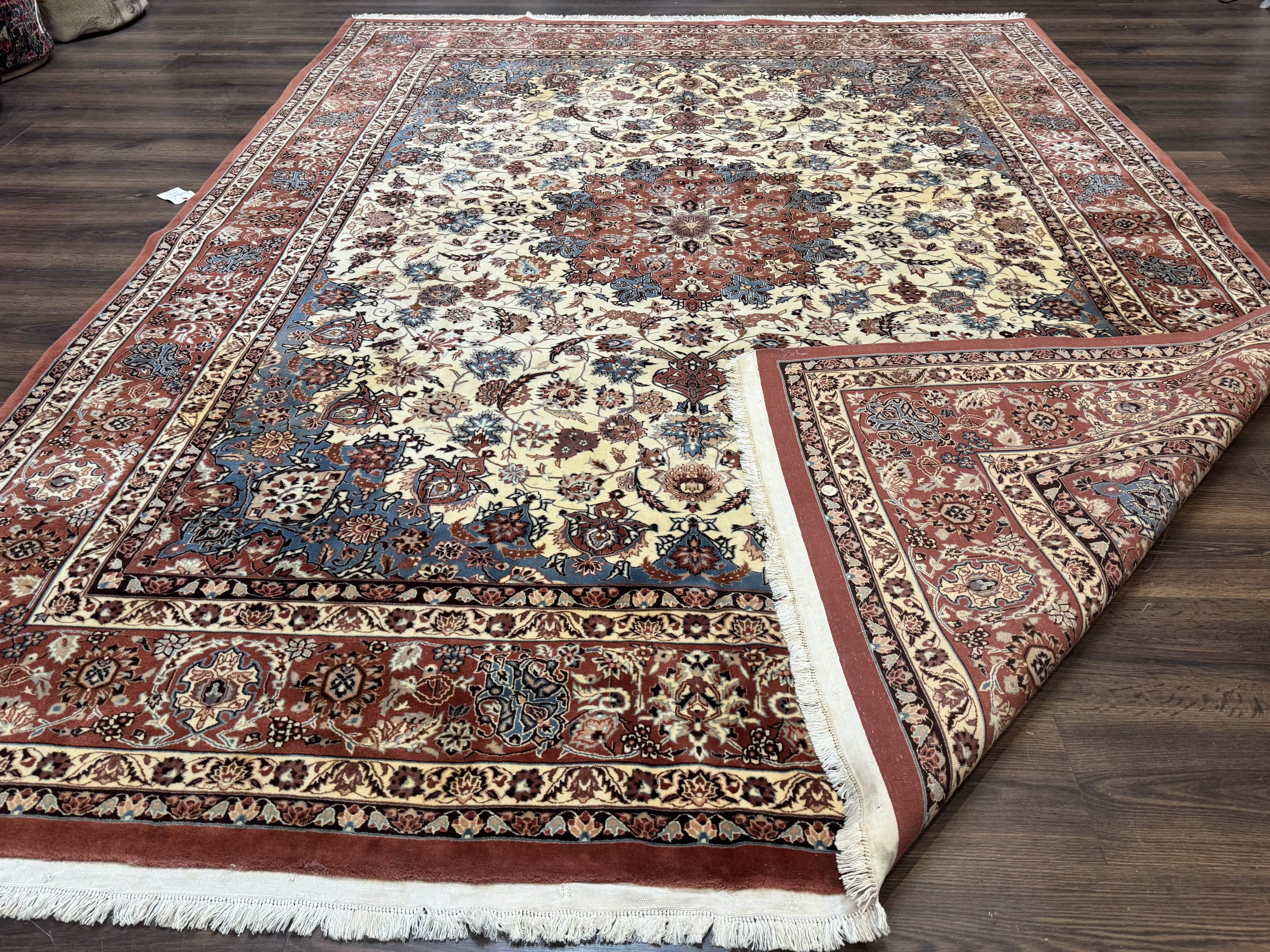 Persian Rug 8x10, Sino Persian Floral Medallion Carpet, Traditional Wool Area Rug, Cream and Brick Red, Fine 210 KPSI - Jewel Rugs