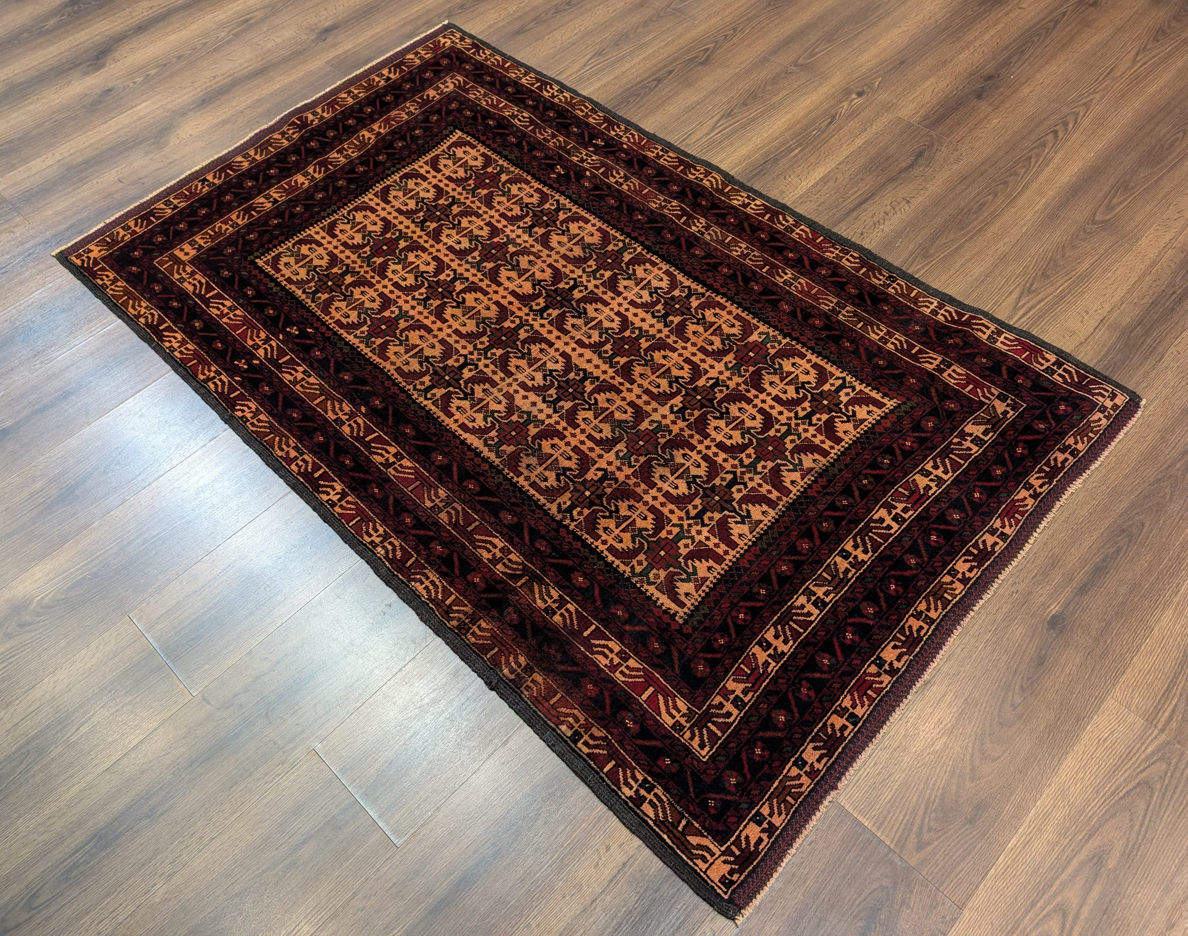 Afghan Baluch Rug 4x6, Tan, Tribal, Handmade, Wool, New - Jewel Rugs