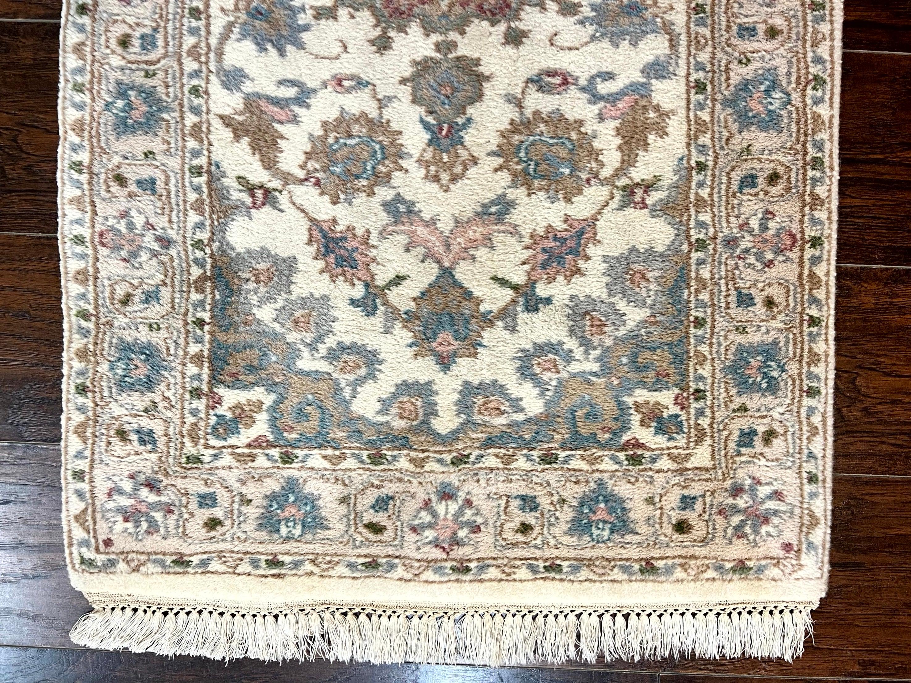 Indo Persian Runner Rug 2.5 x 9.5, Handmade Vintage Wool Rug for Hallway, Floral, Ivory - Jewel Rugs