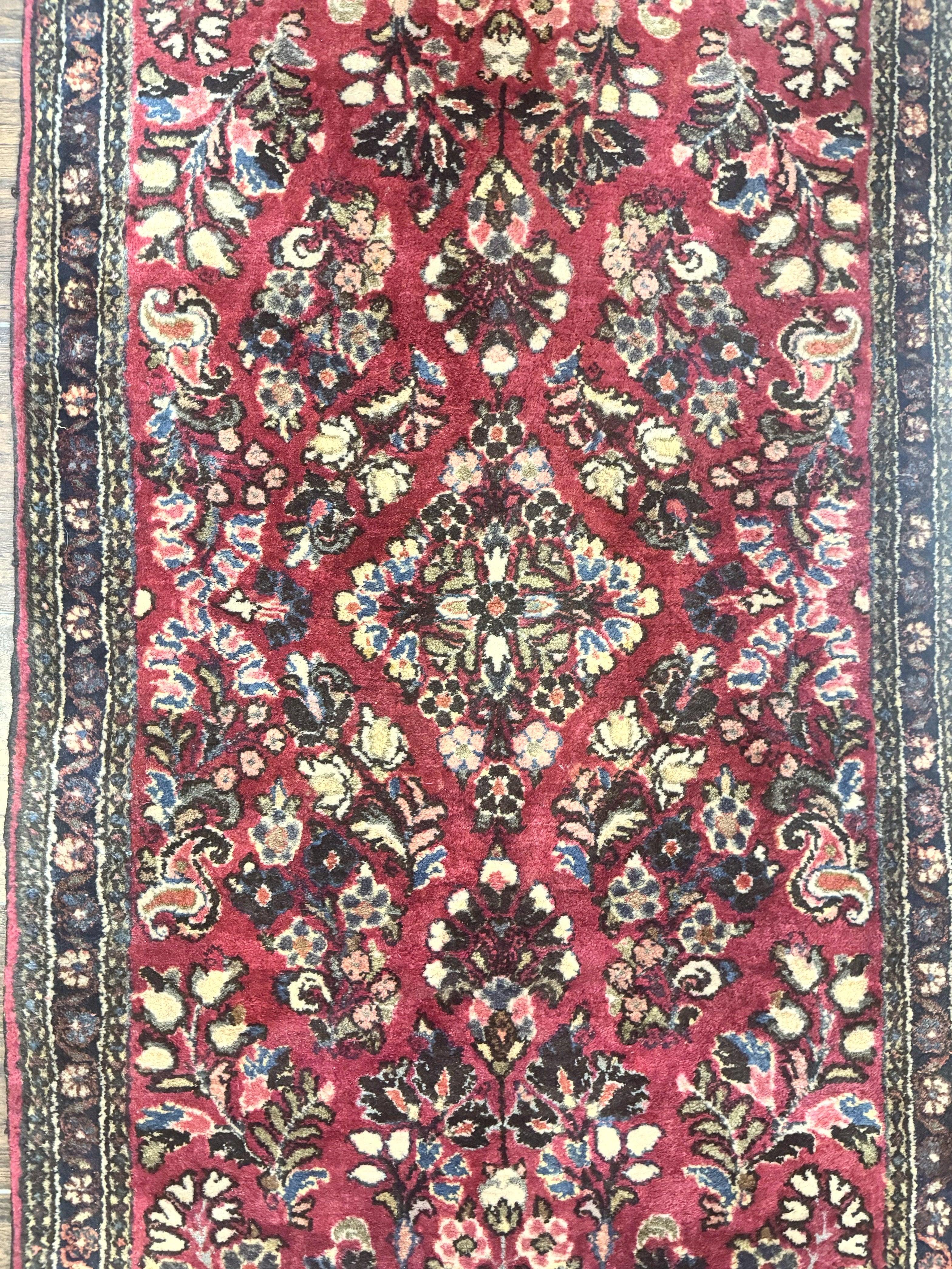 Small Persian Sarouk Rug 2x4, Floral, Red Hand Knotted Wool Traditional Oriental Carpet, Antique Persian Rug 2 x 4 - Jewel Rugs