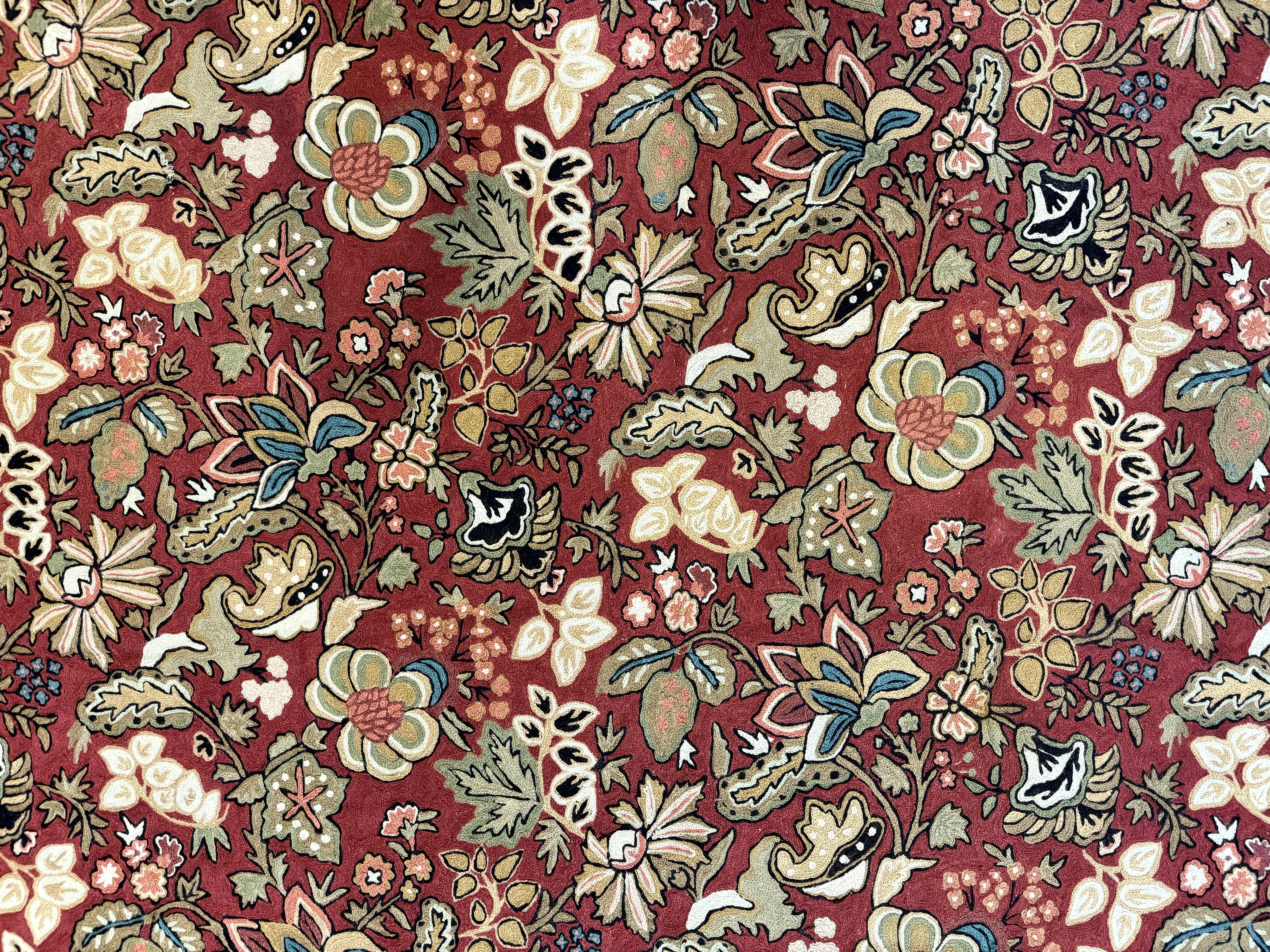 Indian Hand Stitched Rug 8x10, Large Vintage Floral Handmade Carpet, Dark Red Multicolor - Jewel Rugs