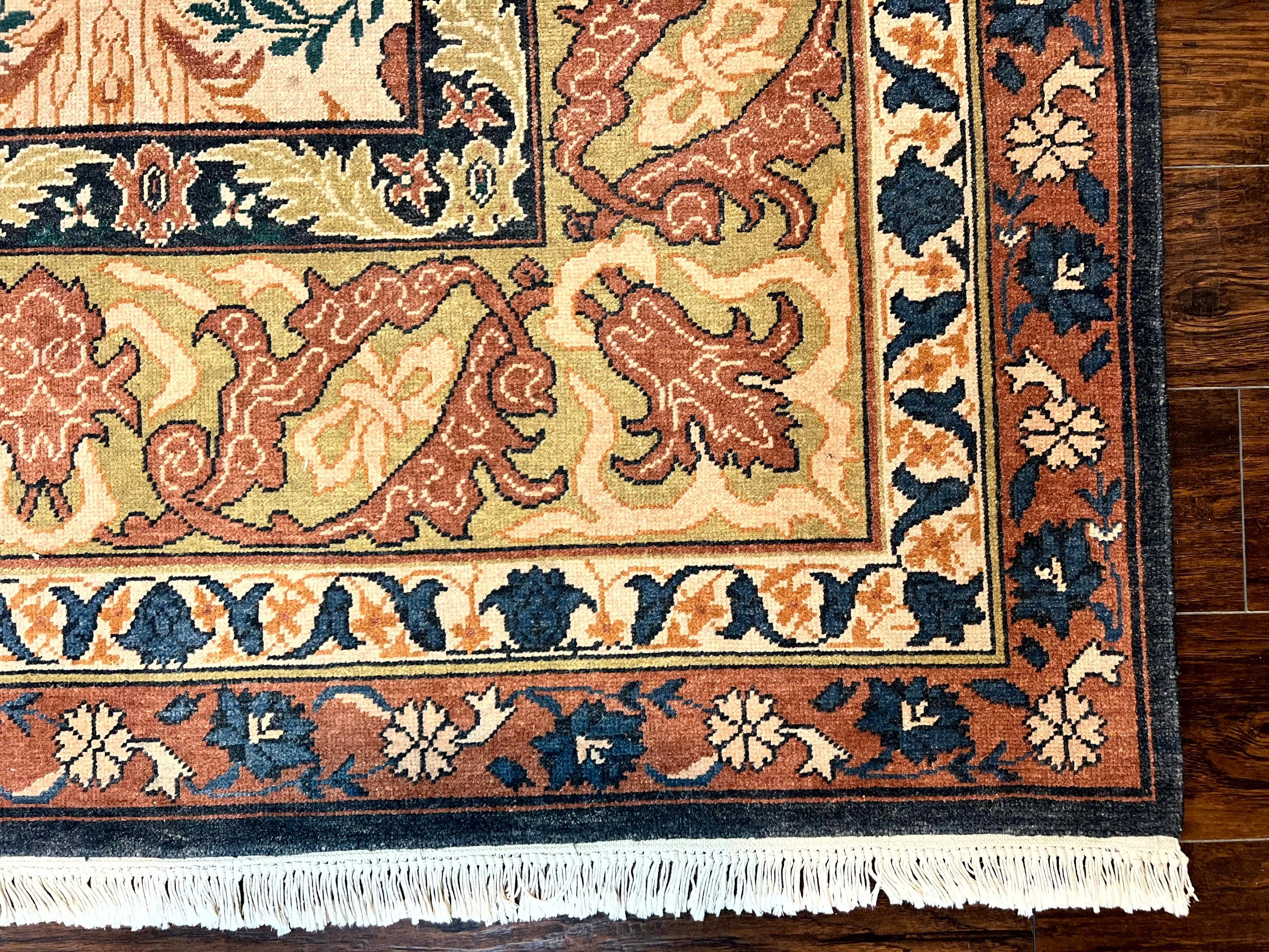 10x13 Wool Rug, Floral Pattern, Birds, Handmade Vintage Carpet, Couristan Rug, Beige - Jewel Rugs