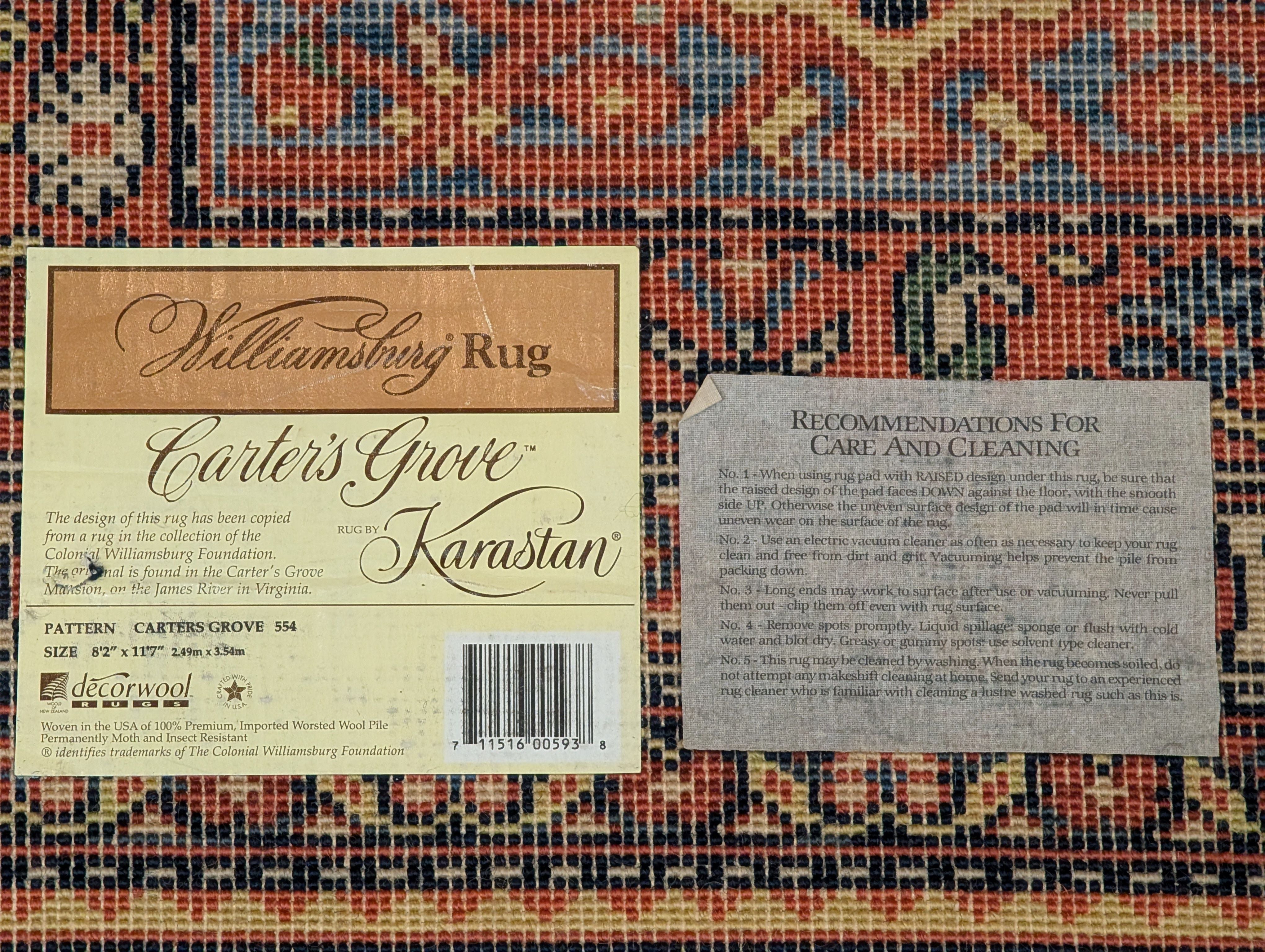 Karastan Rug 8x12 Williamsburg Carters Grove #554 Wool Carpet - Jewel Rugs