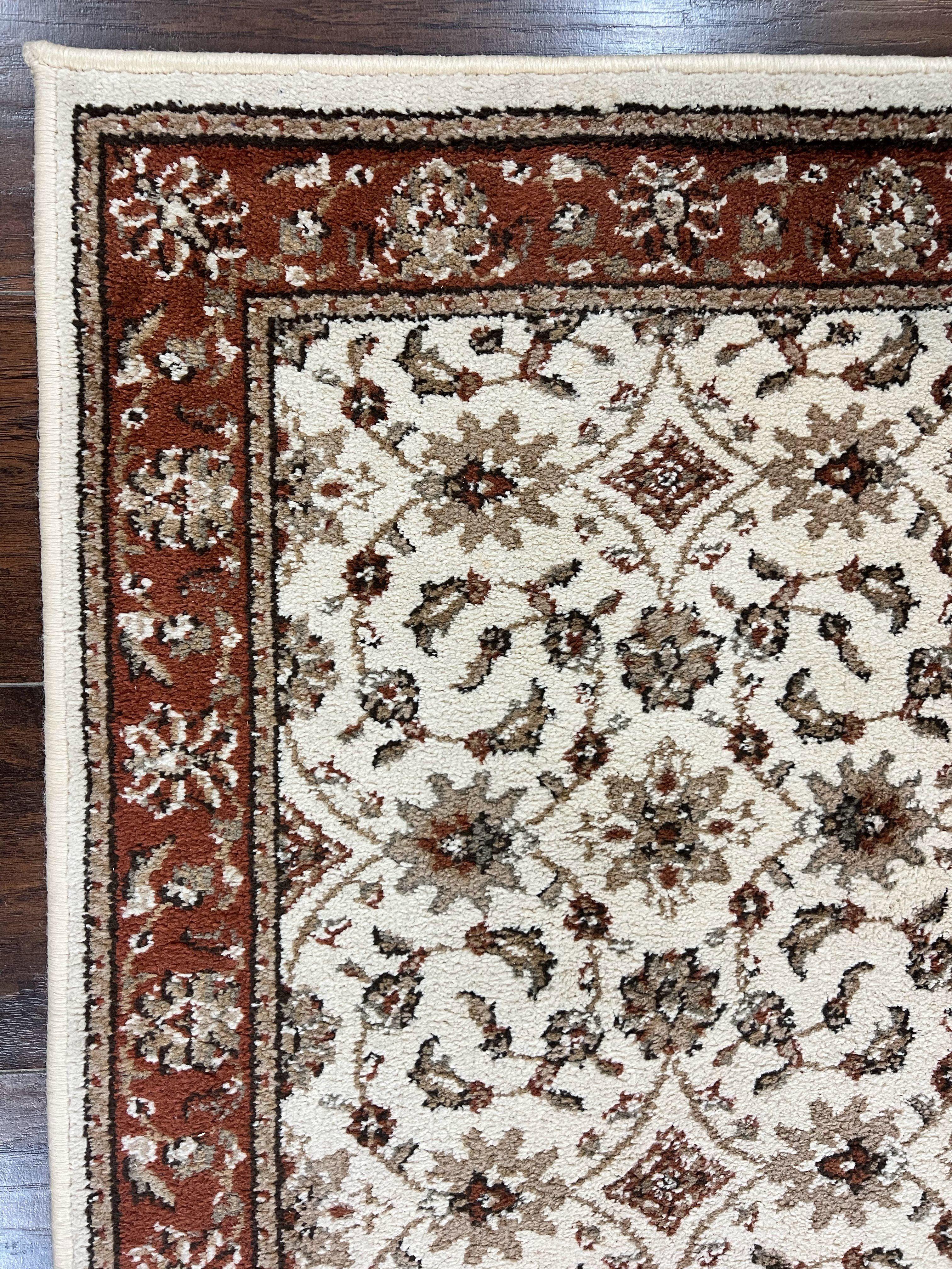 Runner Rug 2 x 7.6, Skinny Runner, Oriental Rug for Hallway, Ivory & Rust Red, Floral Allover - Jewel Rugs