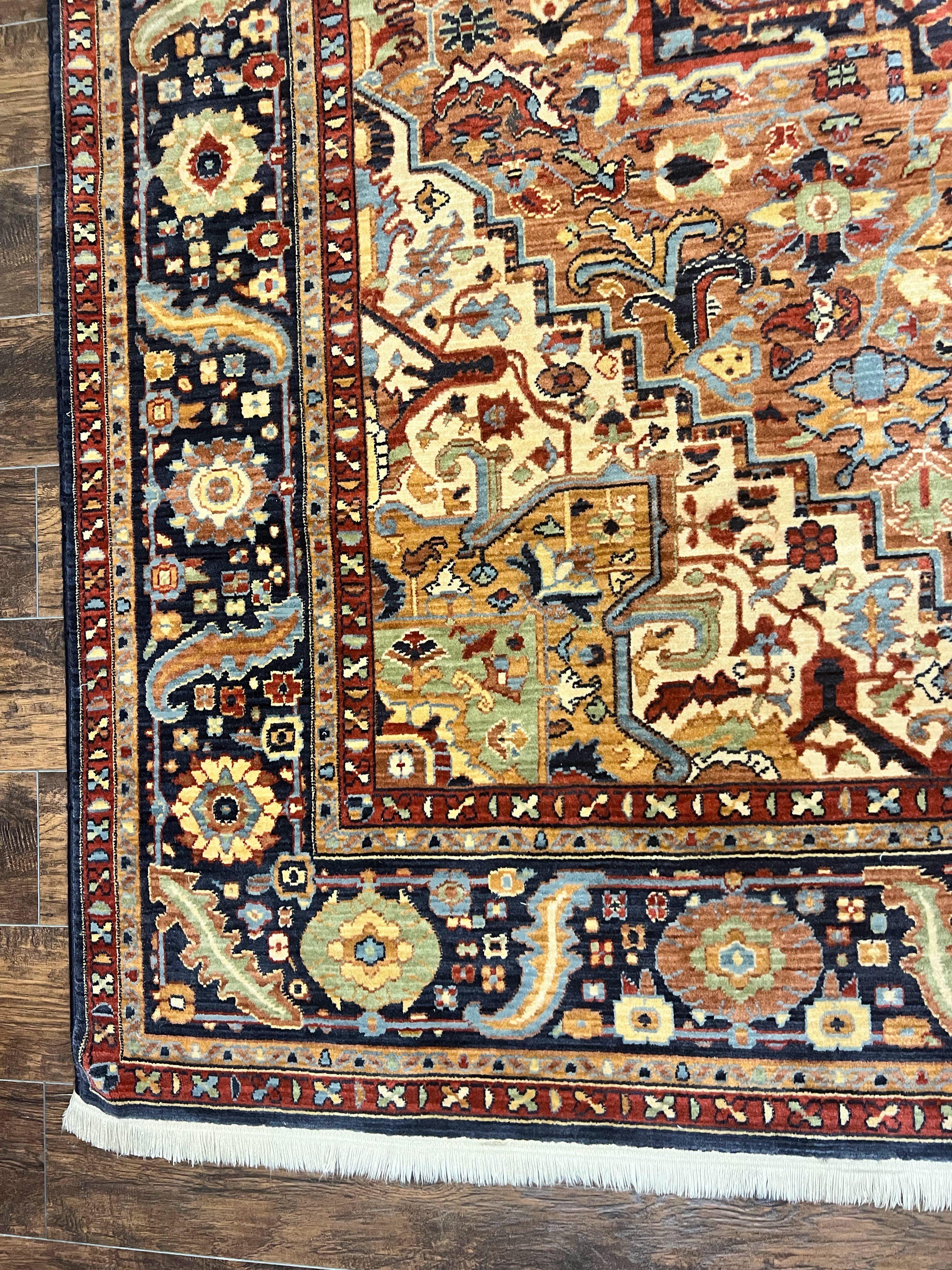 Karastan Rug 8 x 10.5, English Manor Windsor Heriz Karastan Carpet 8x10, Geometric Design, Wool Vintage Area Rug 8 x 10 ft, Red Navy - Jewel Rugs