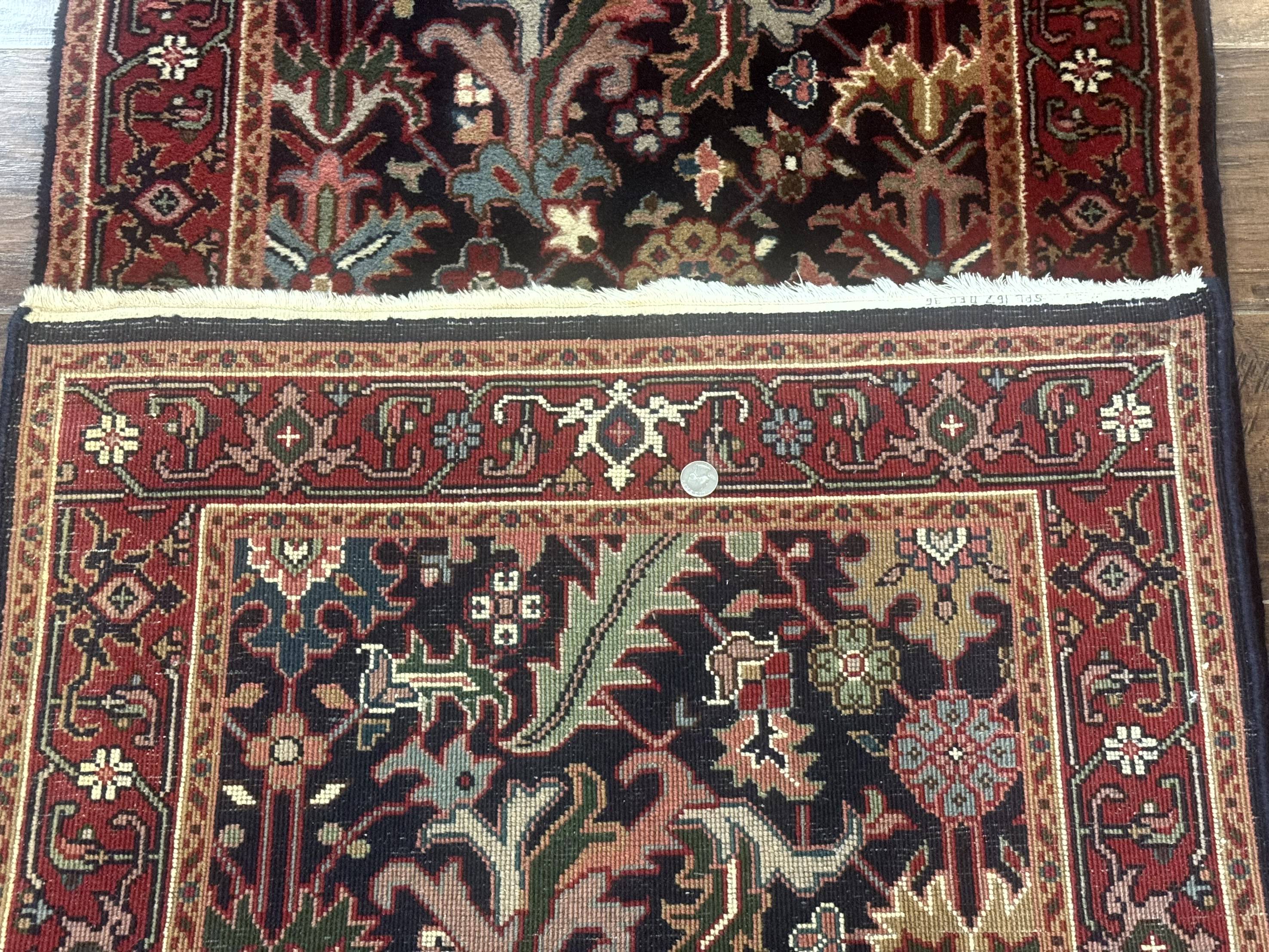 Indo Persian Runner Rug 2.7 x 13, Navy Blue and Red, Allover Floral, Wool, 13ft Runner - Jewel Rugs