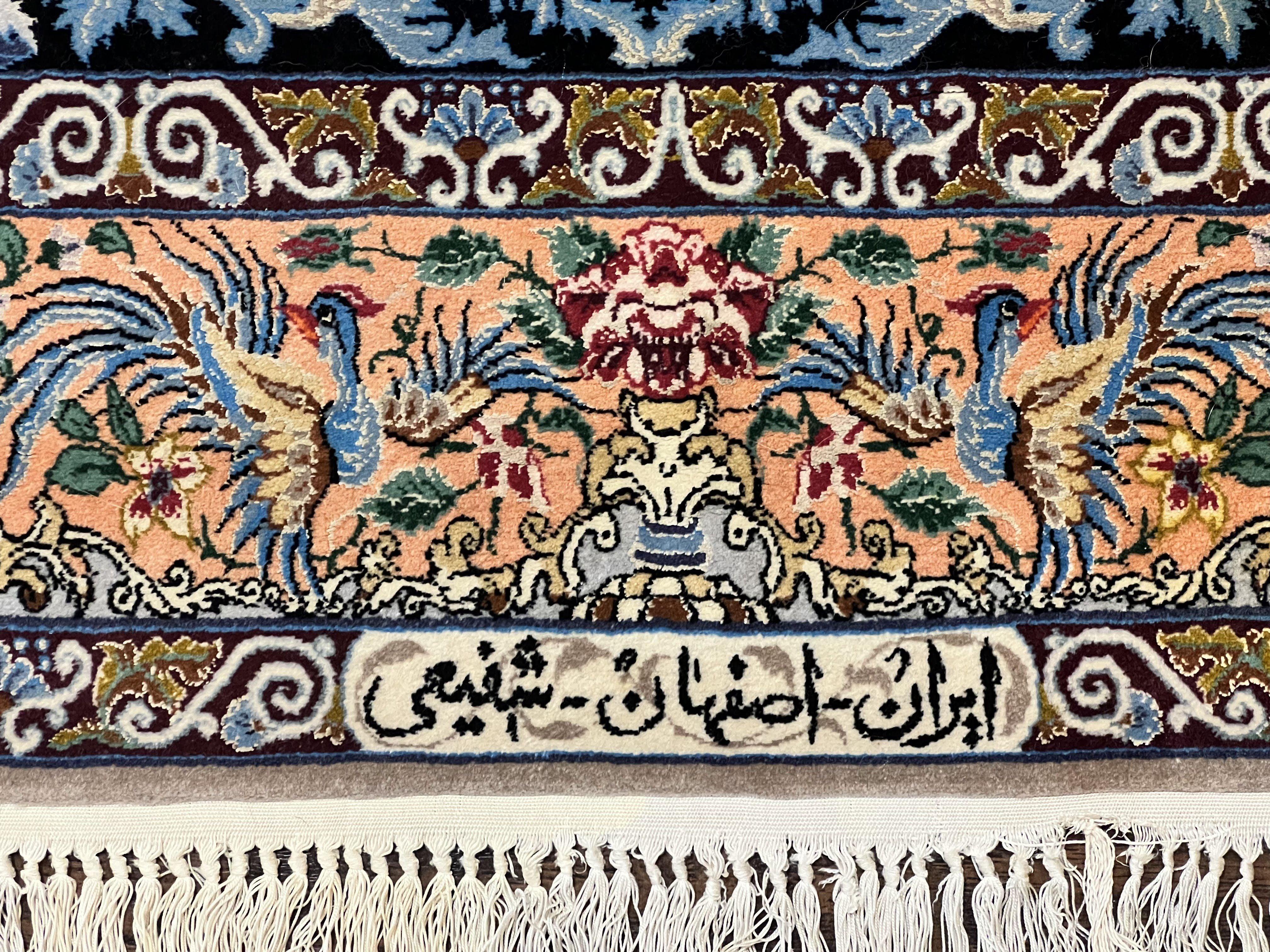 Wonderful Persian Isfahan Rug 3.7 x 5, Kork Wool on Silk Foundation, Very Fine 460 KPSI, Tree of Life Persian Vase Design Animal Pictorials Peacocks - Jewel Rugs