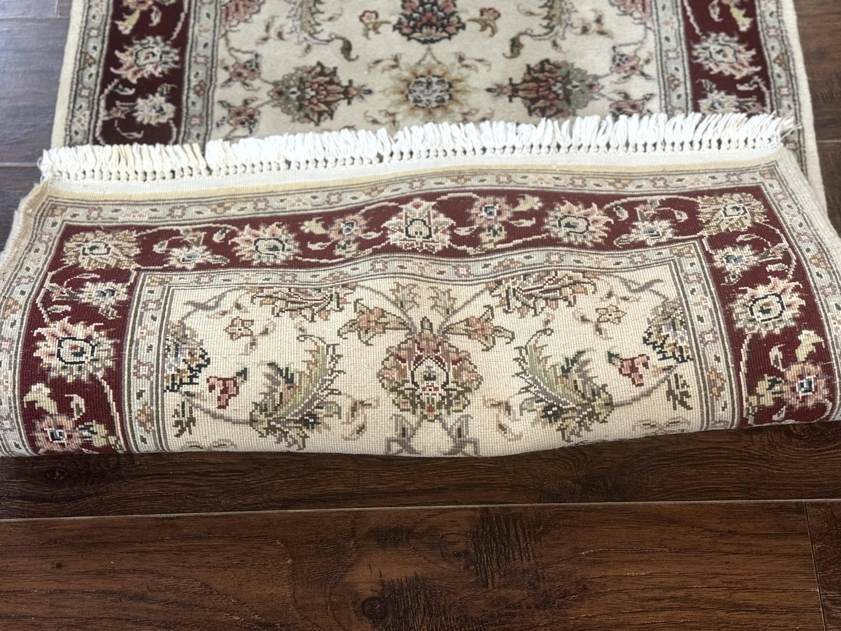 Pak Persian Runner Rug 2.8 x 8, Handmade Vintage Carpet, Beige and Maroon, Wool and Silk Highlights - Jewel Rugs